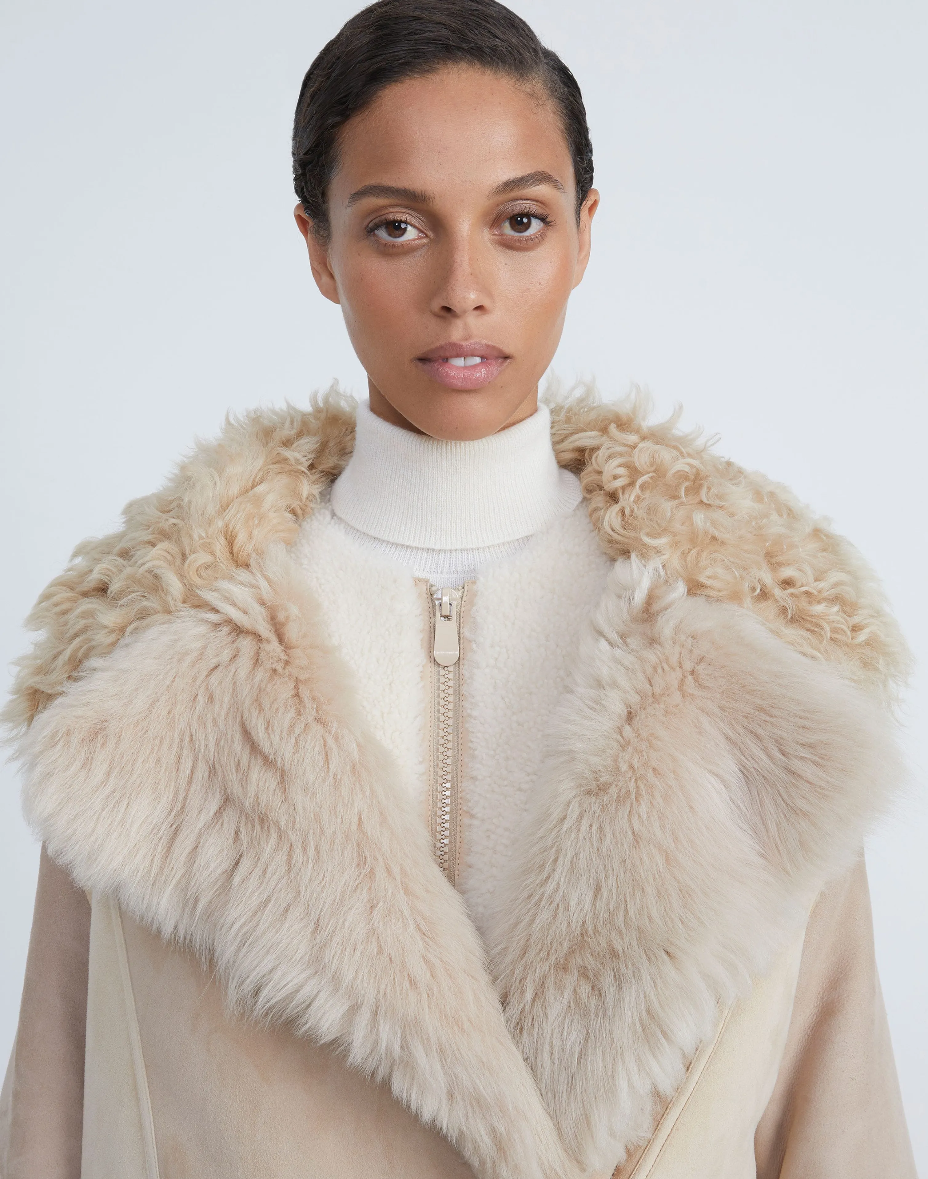 Shearling Reversible Double-Breasted Oversized Peacoat