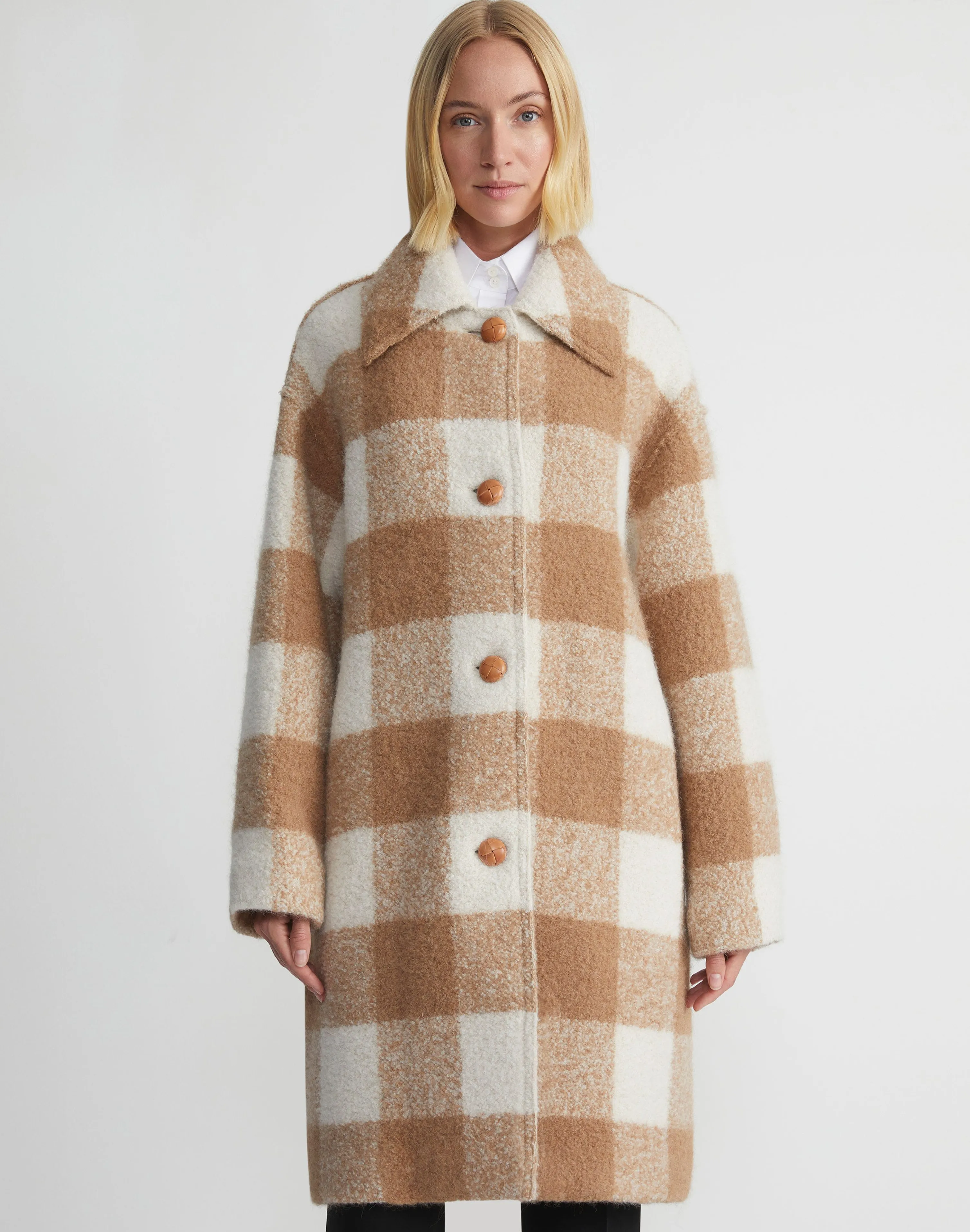 Gingham Alpaca-Wool Bouclé Double Face Oversized Coat