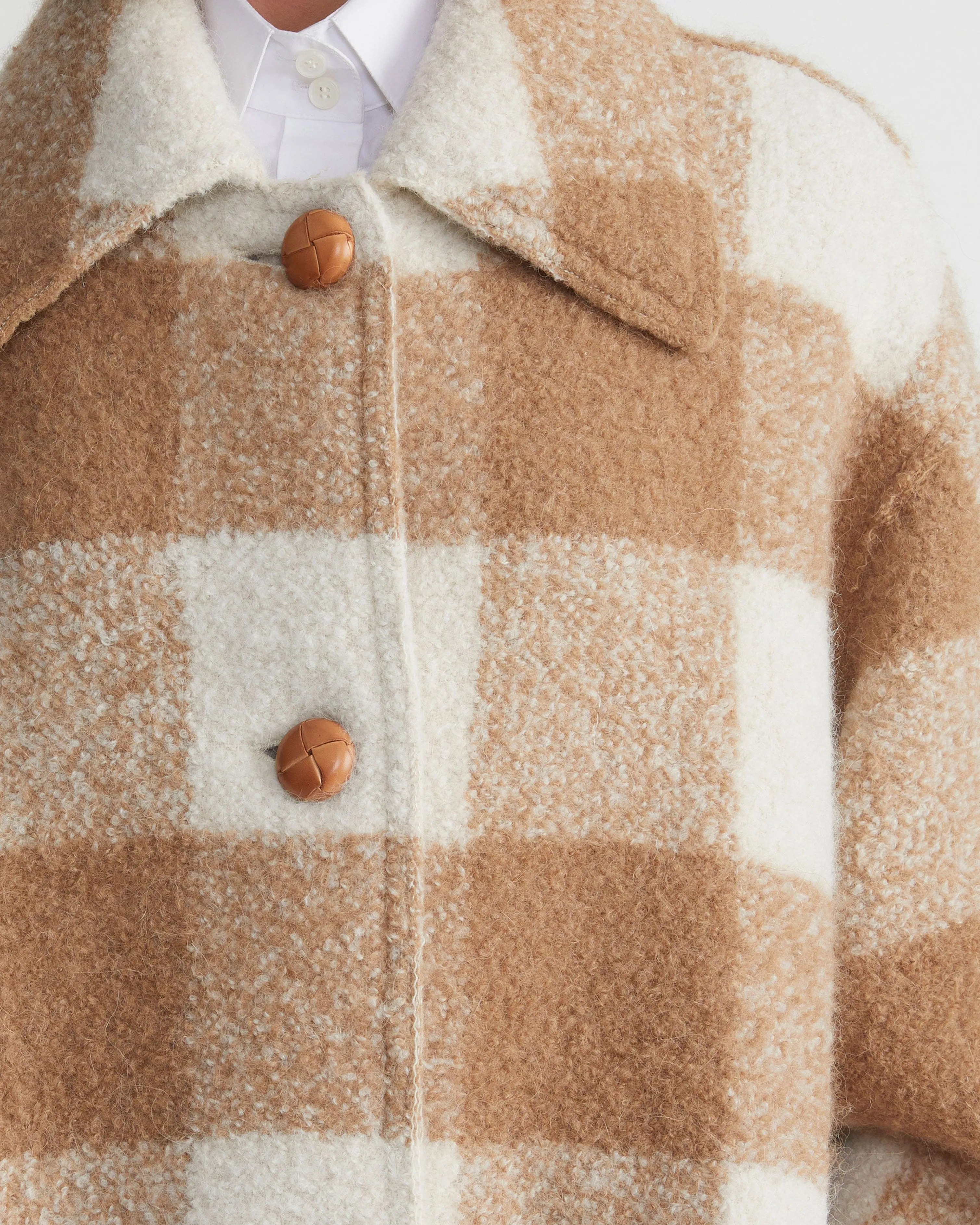 Gingham Alpaca-Wool Bouclé Double Face Oversized Coat