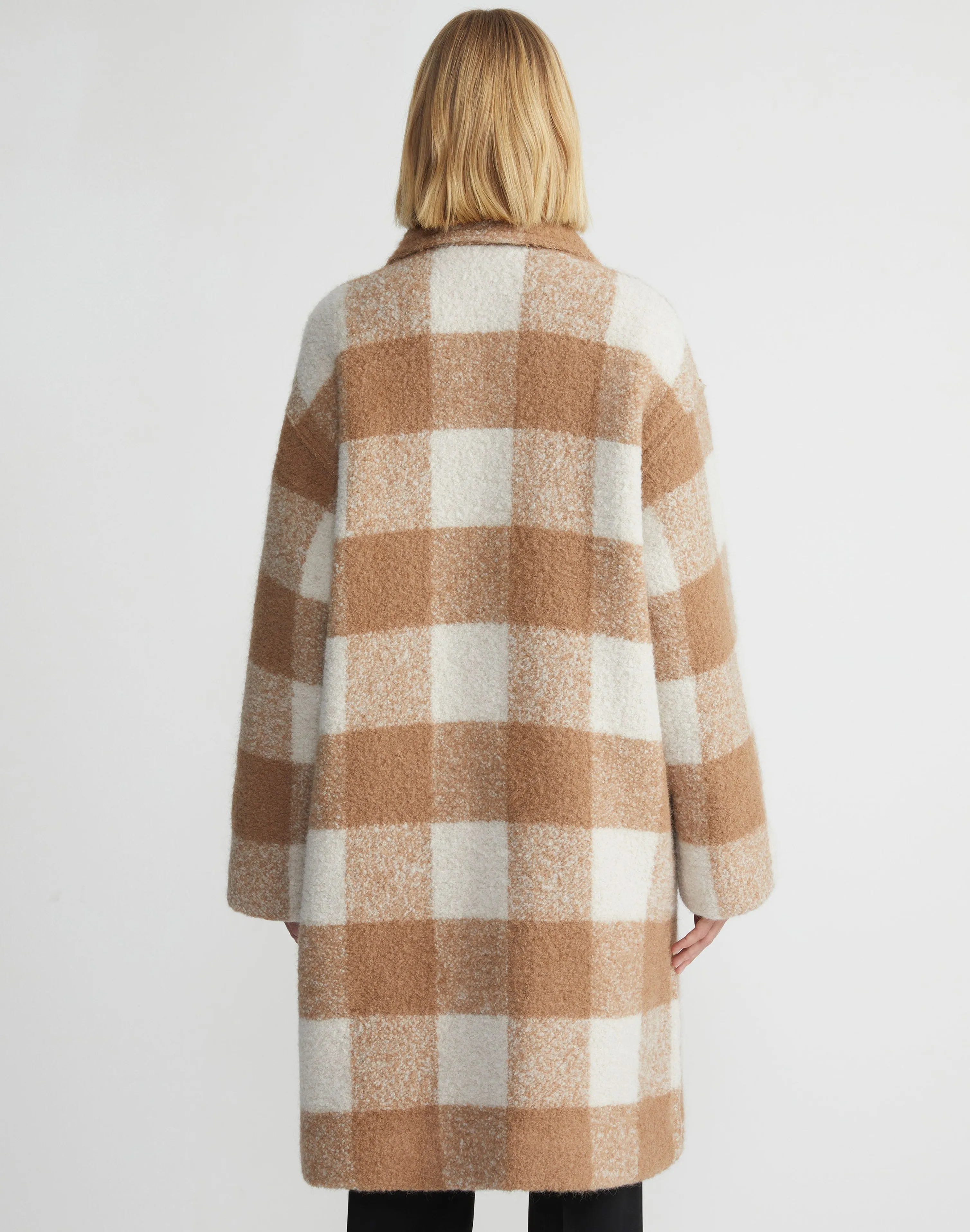 Gingham Alpaca-Wool Bouclé Double Face Oversized Coat