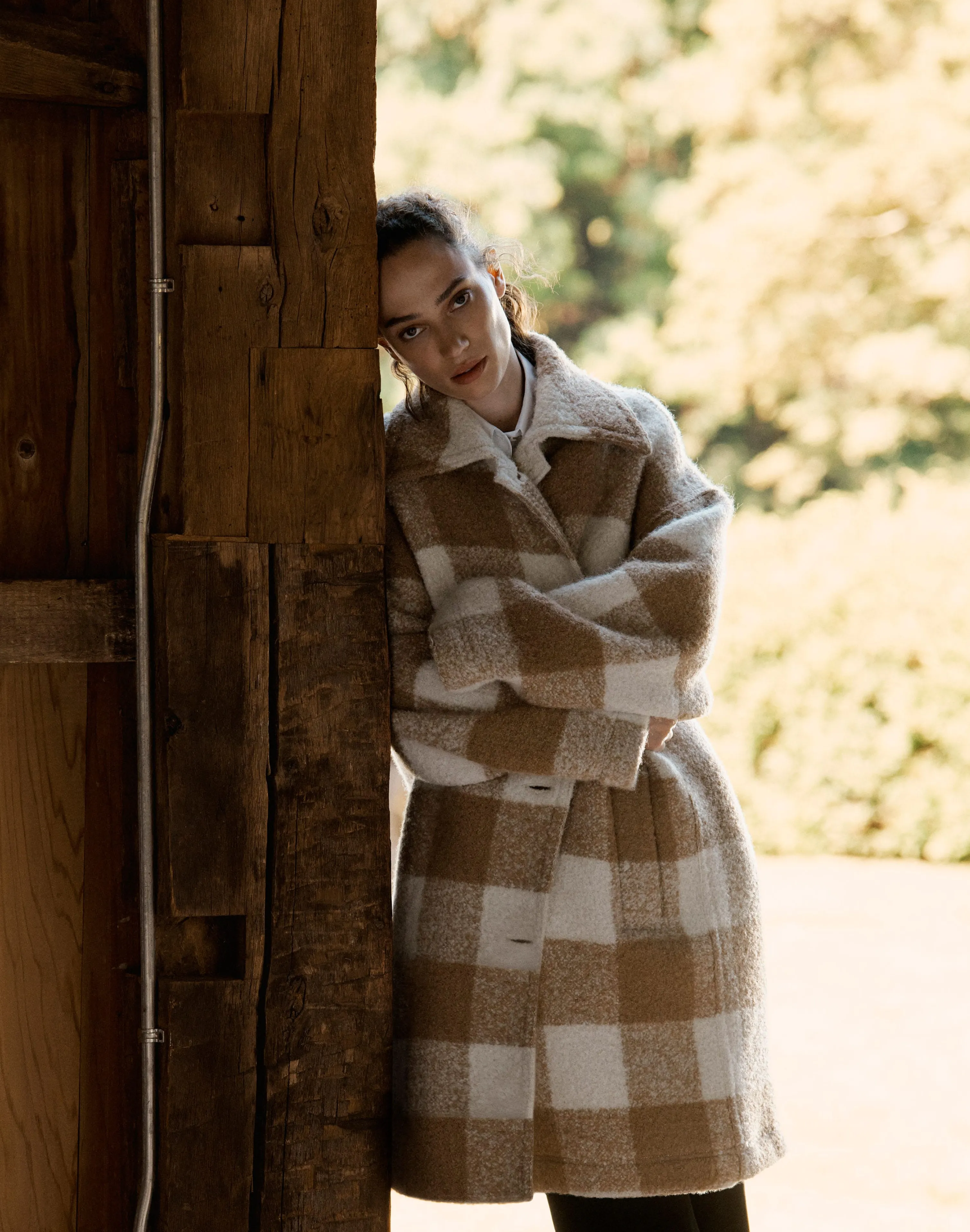 Gingham Alpaca-Wool Bouclé Double Face Oversized Coat