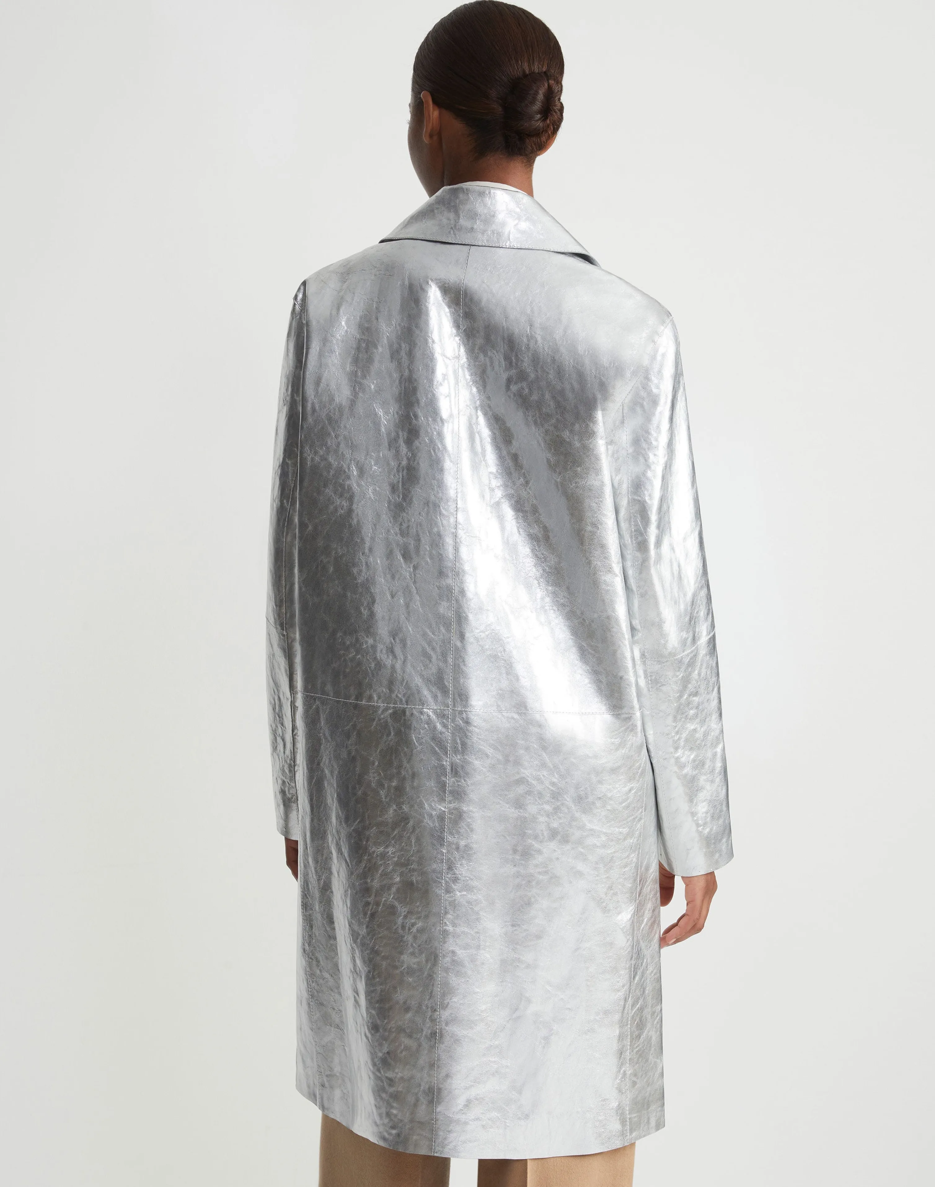 Metallic Crinkle Leather Coat