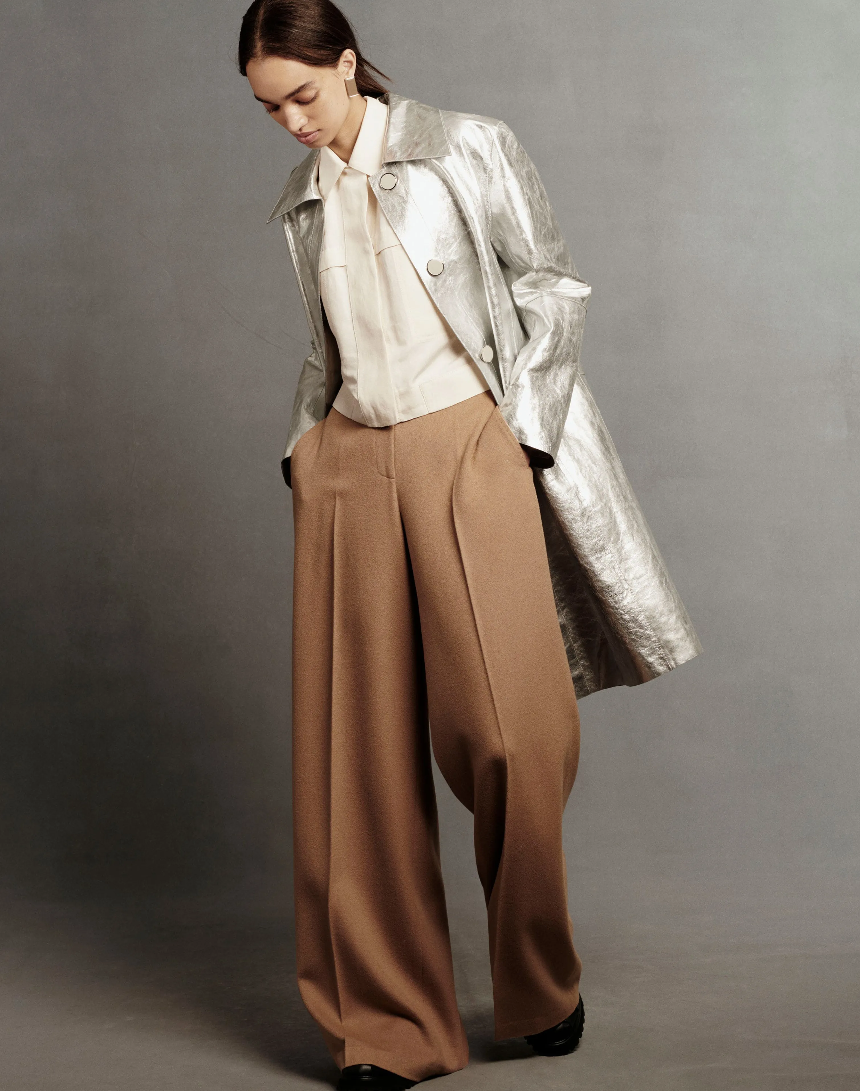 Metallic Crinkle Leather Coat