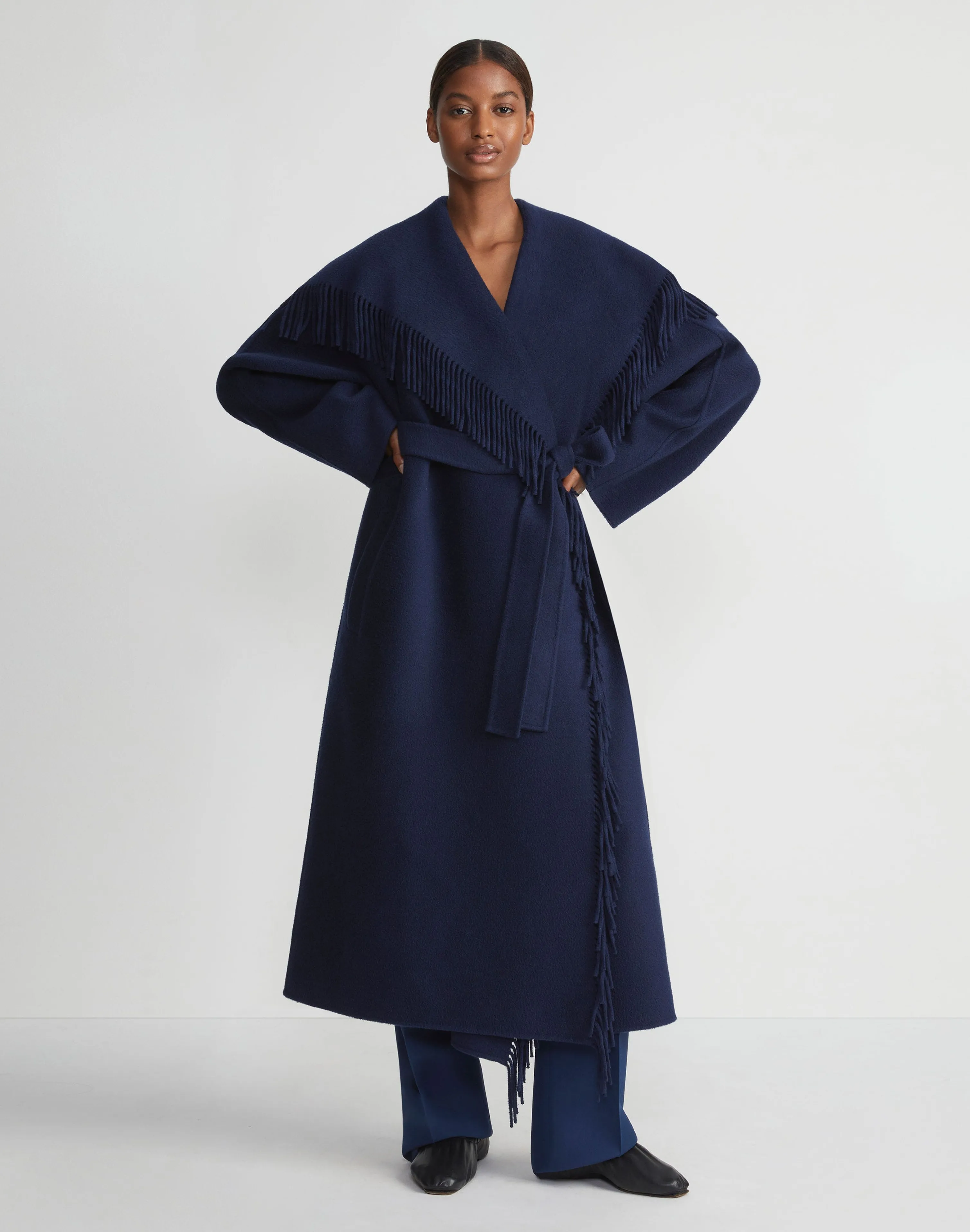 Brushed Cashmere Double Face Fringed Oversized Coat
