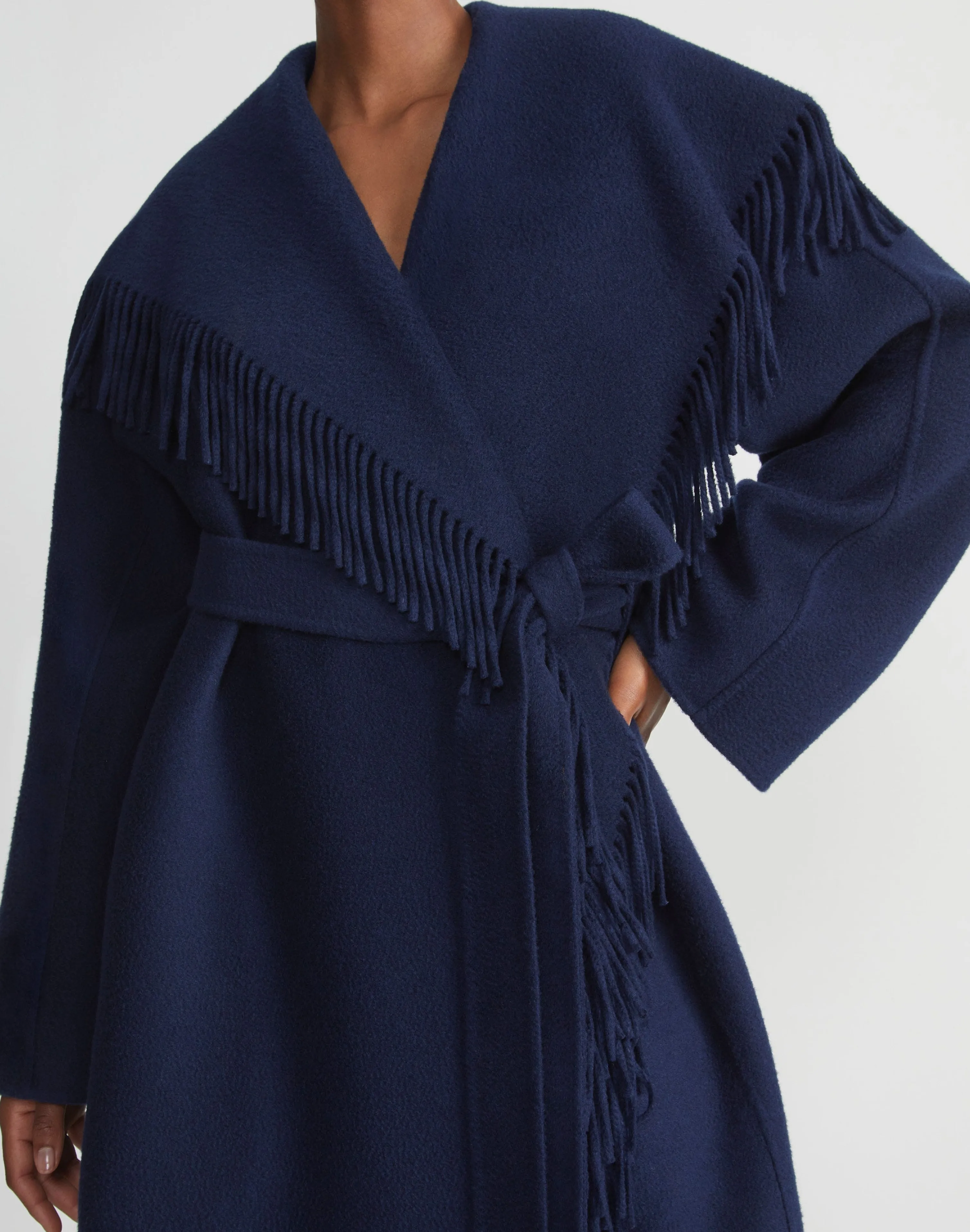 Brushed Cashmere Double Face Fringed Oversized Coat