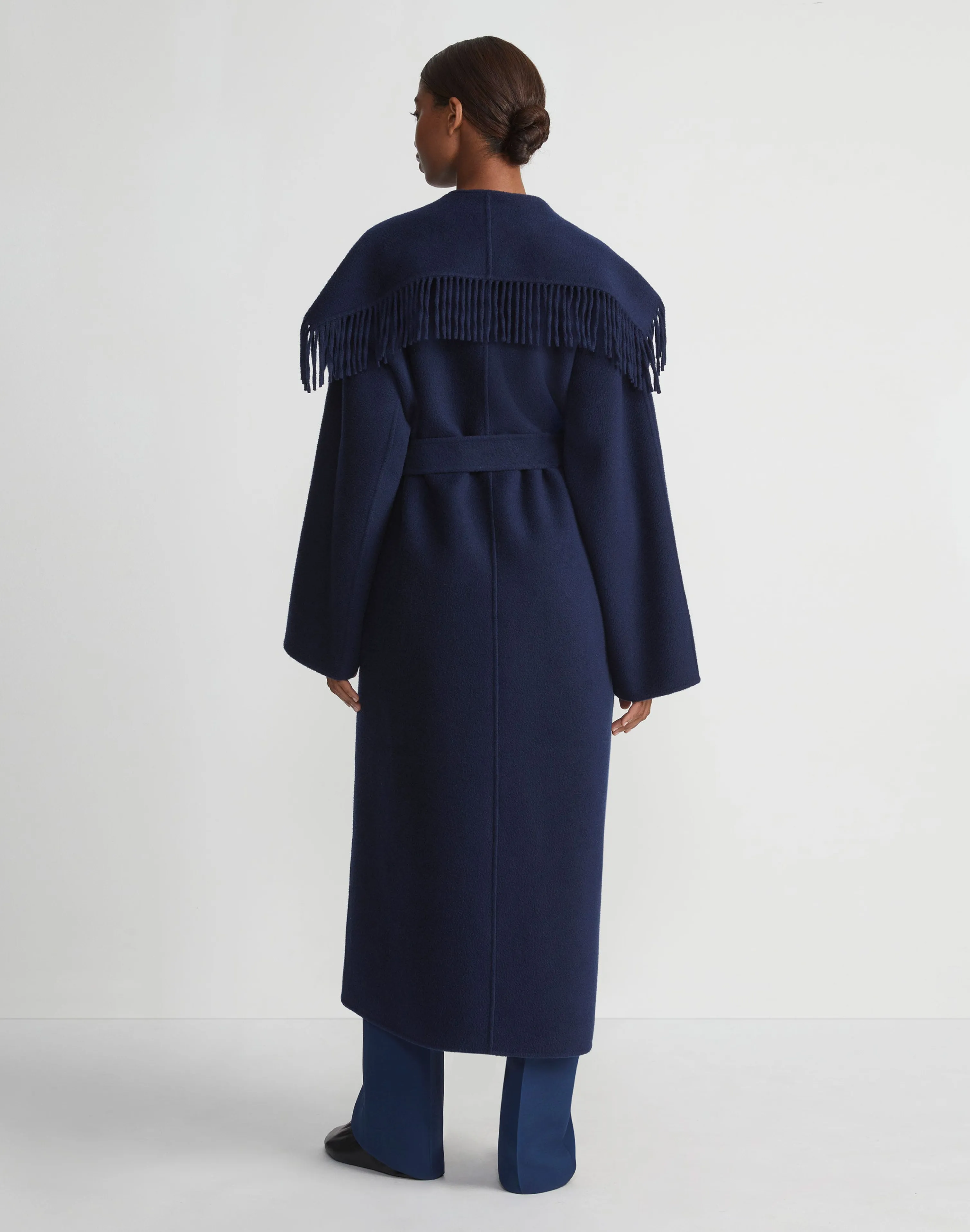 Brushed Cashmere Double Face Fringed Oversized Coat