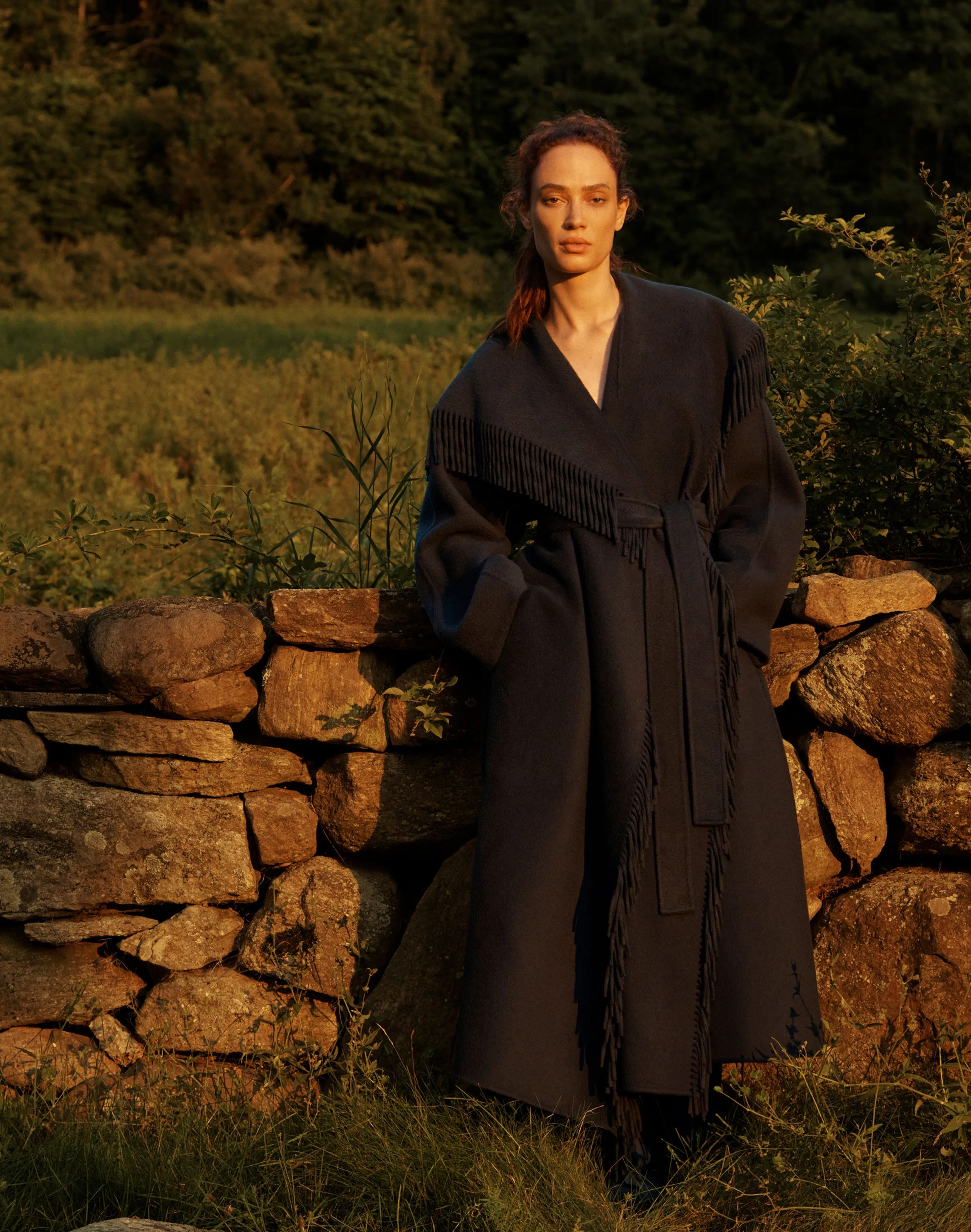 Brushed Cashmere Double Face Fringed Oversized Coat