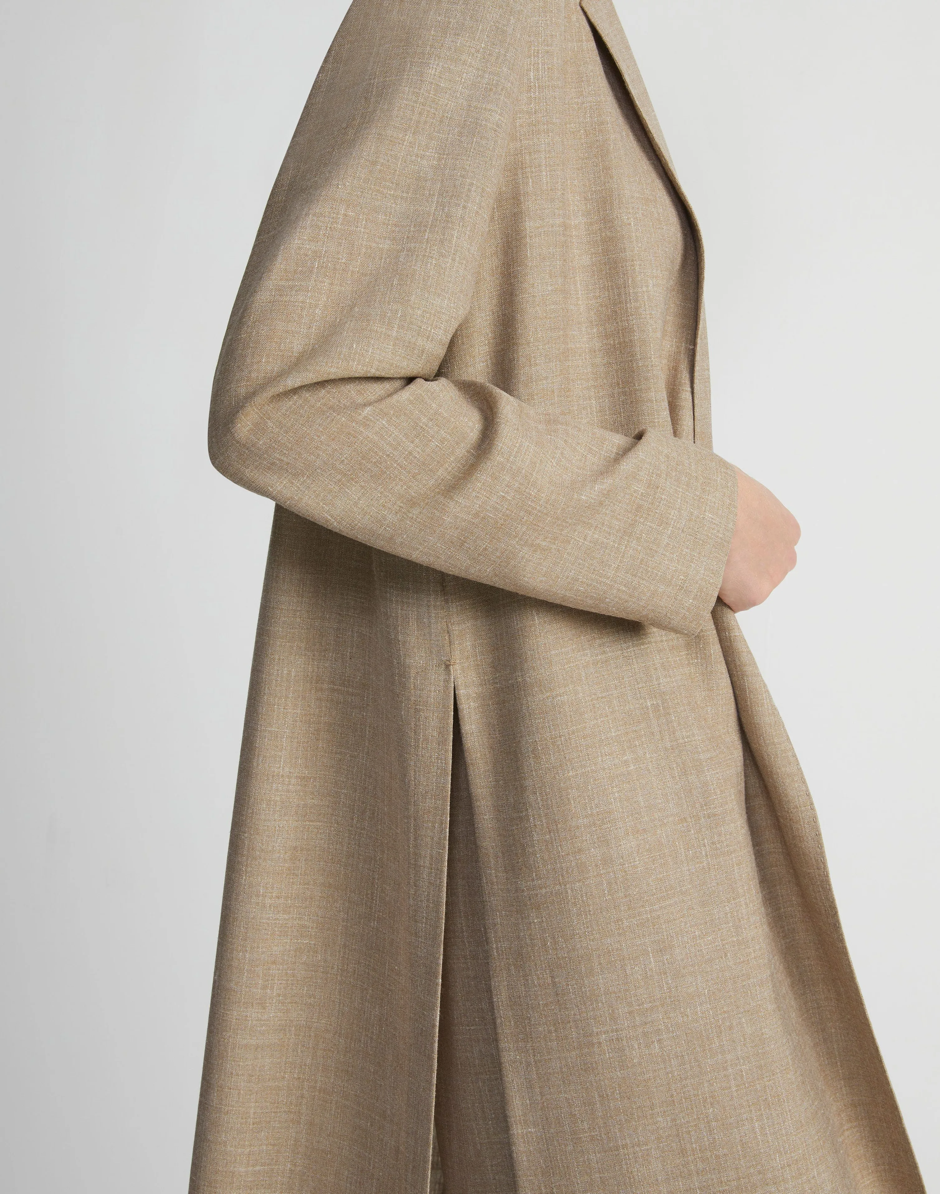 Virgin Wool Silk-Linen Open Front Duster