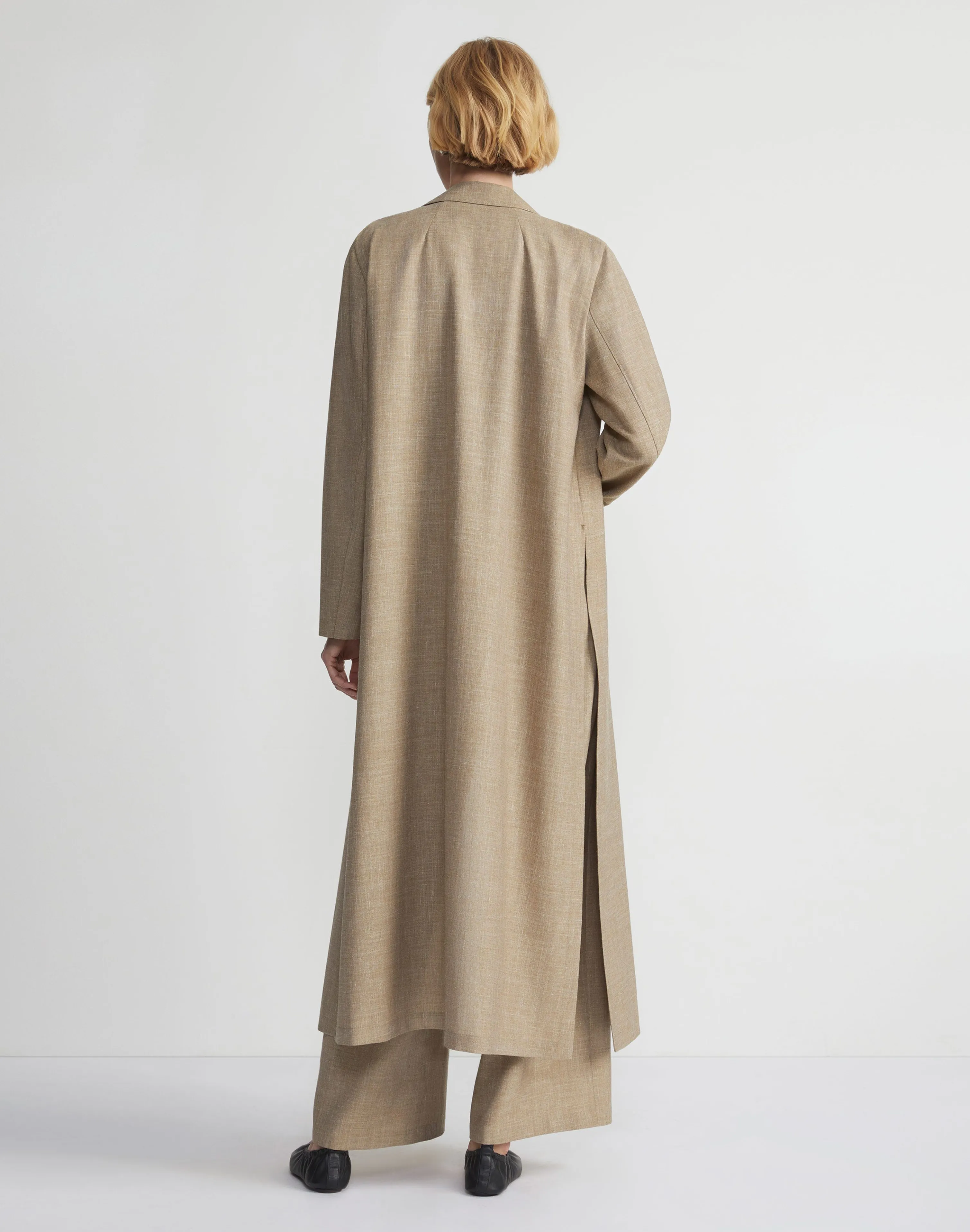 Virgin Wool Silk-Linen Open Front Duster