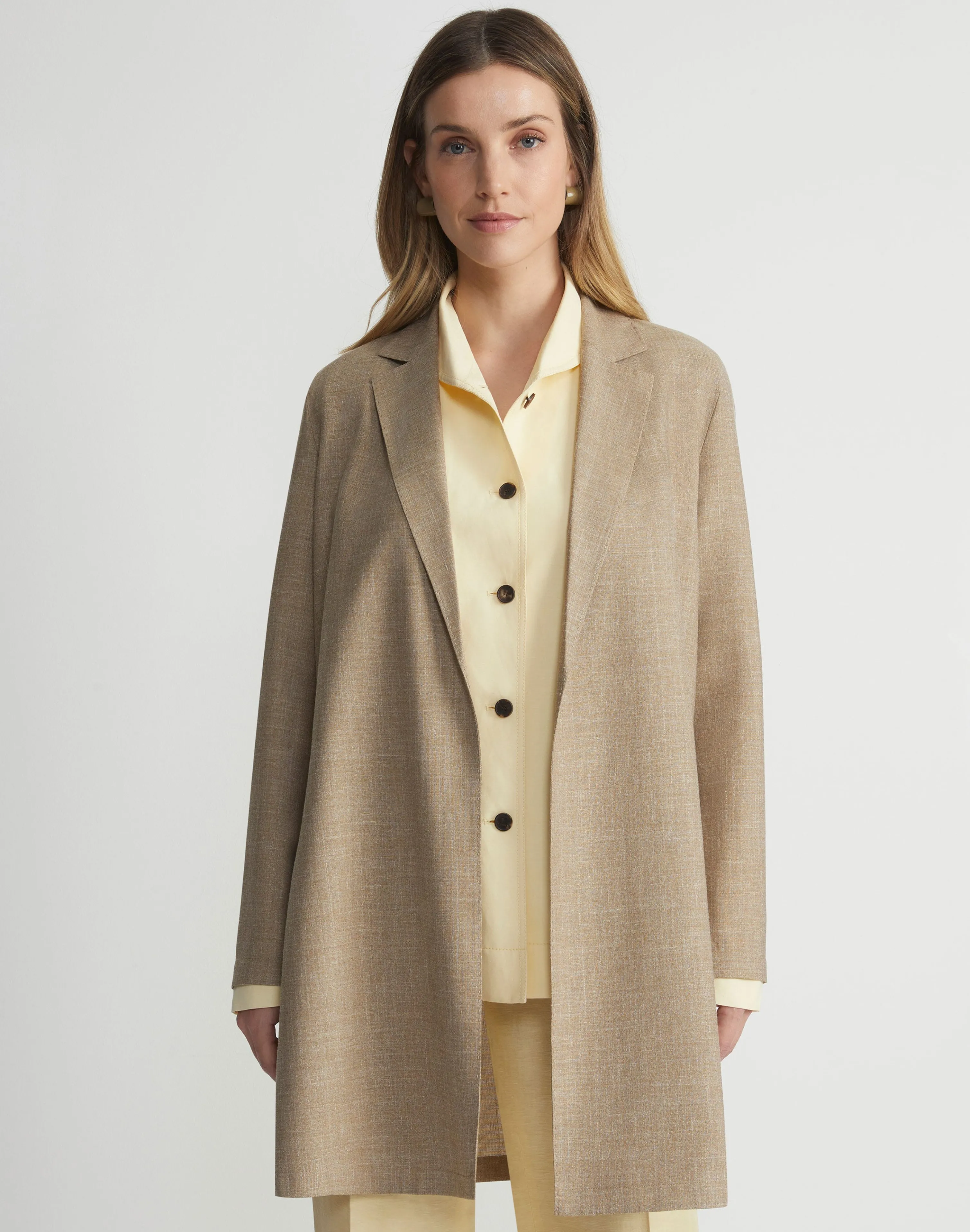 Virgin Wool Silk-Linen Open Front Jacket