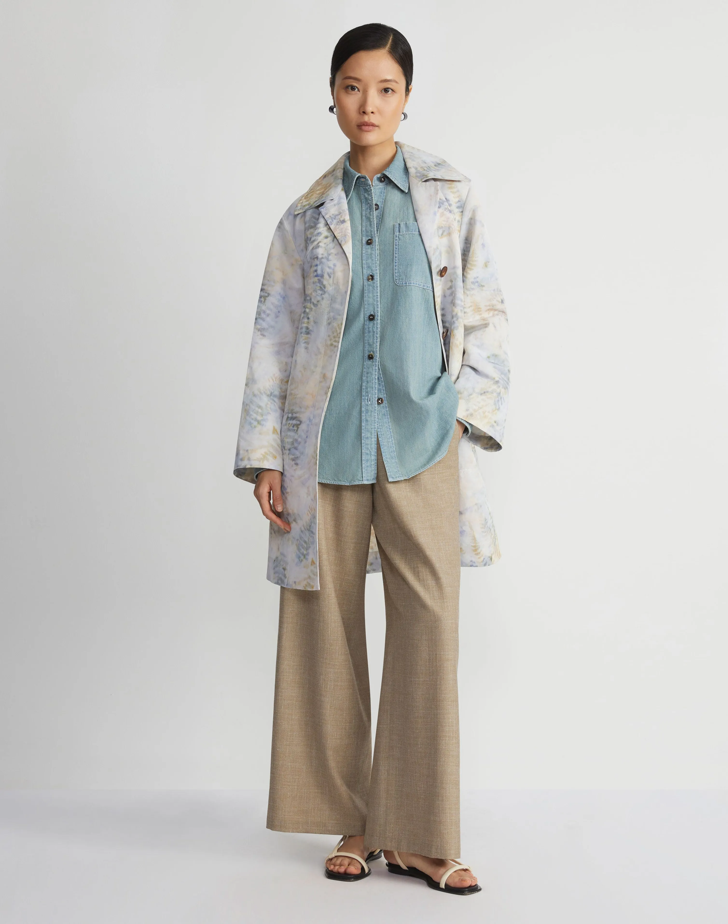 Eco Fern Warp Print Linen Overcoat