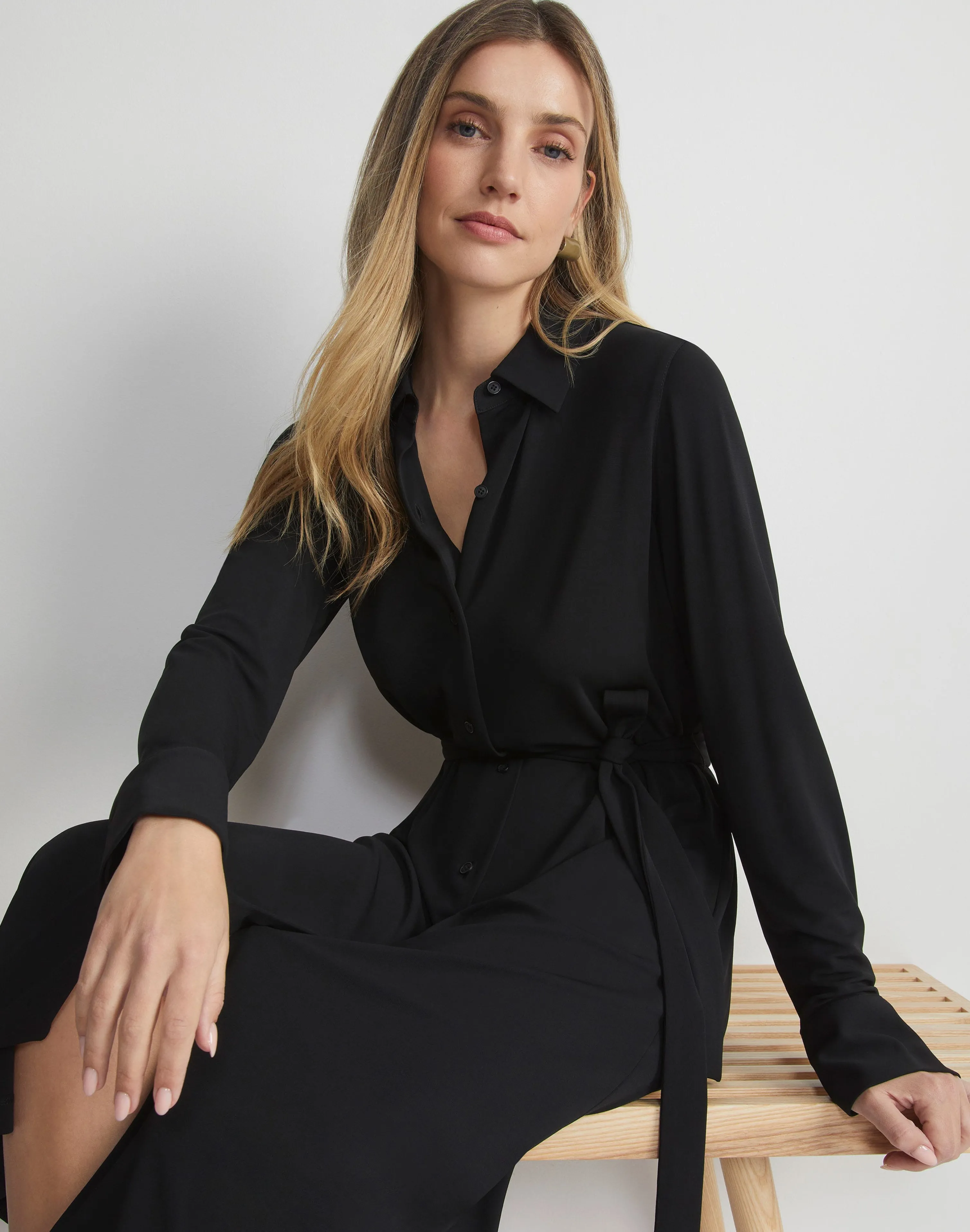 Matte Jersey Belted Shirtdress