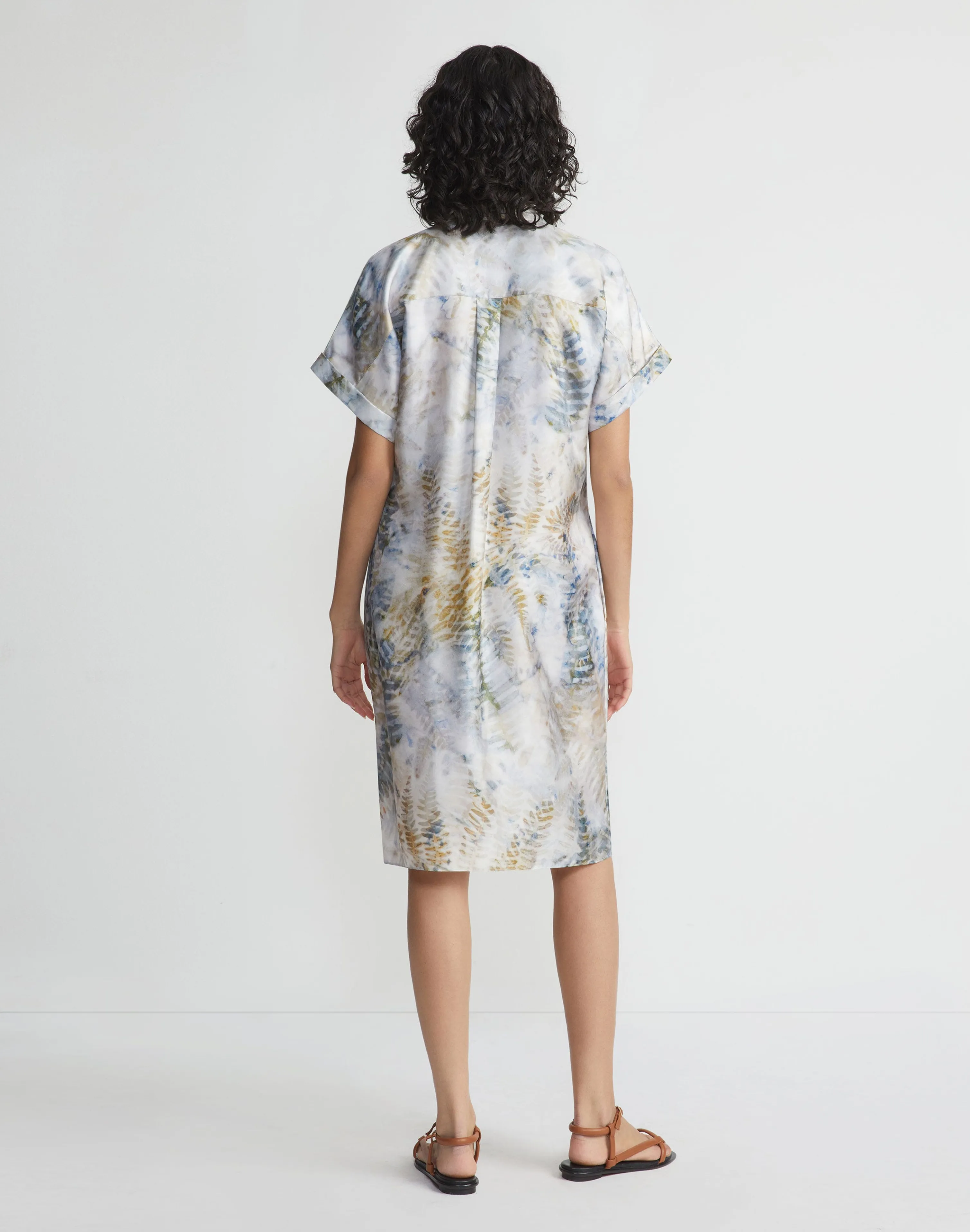 Eco Fern Print Silk Twill Tunic Button Dress