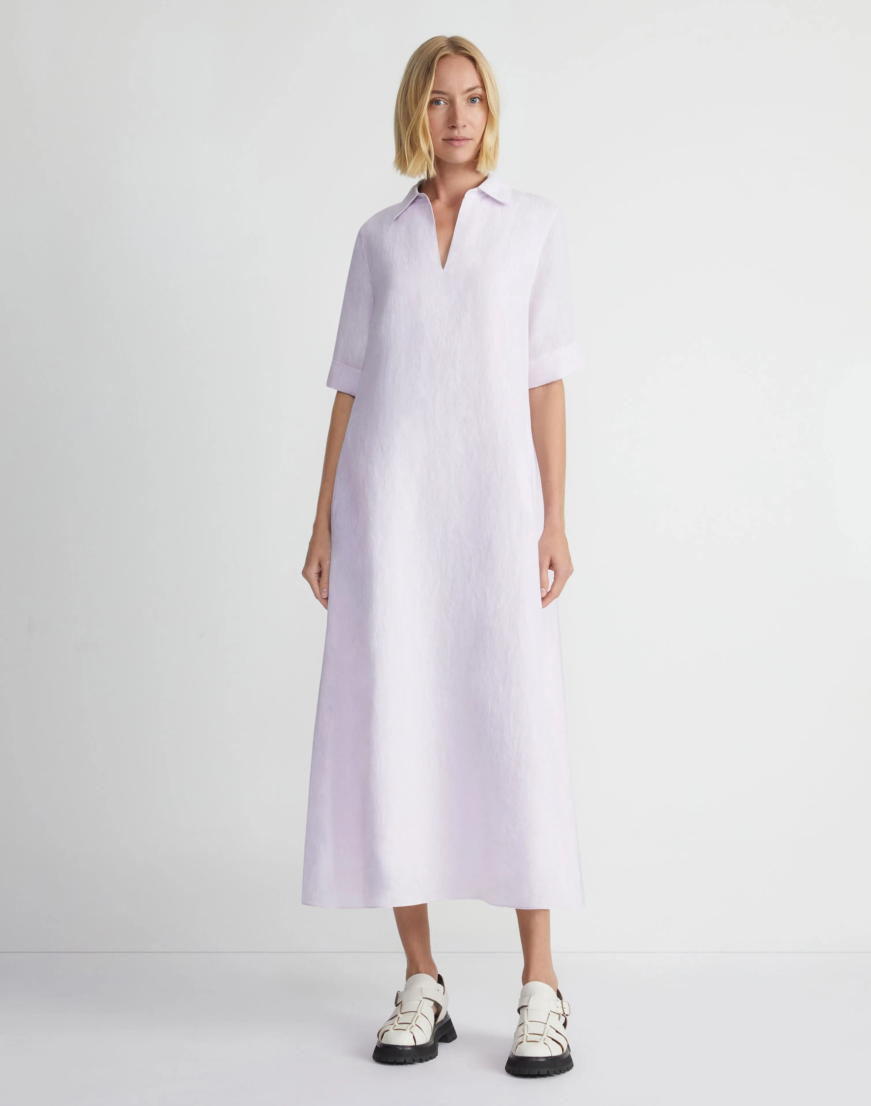 Organic Linen Short Sleeve Popover Dress