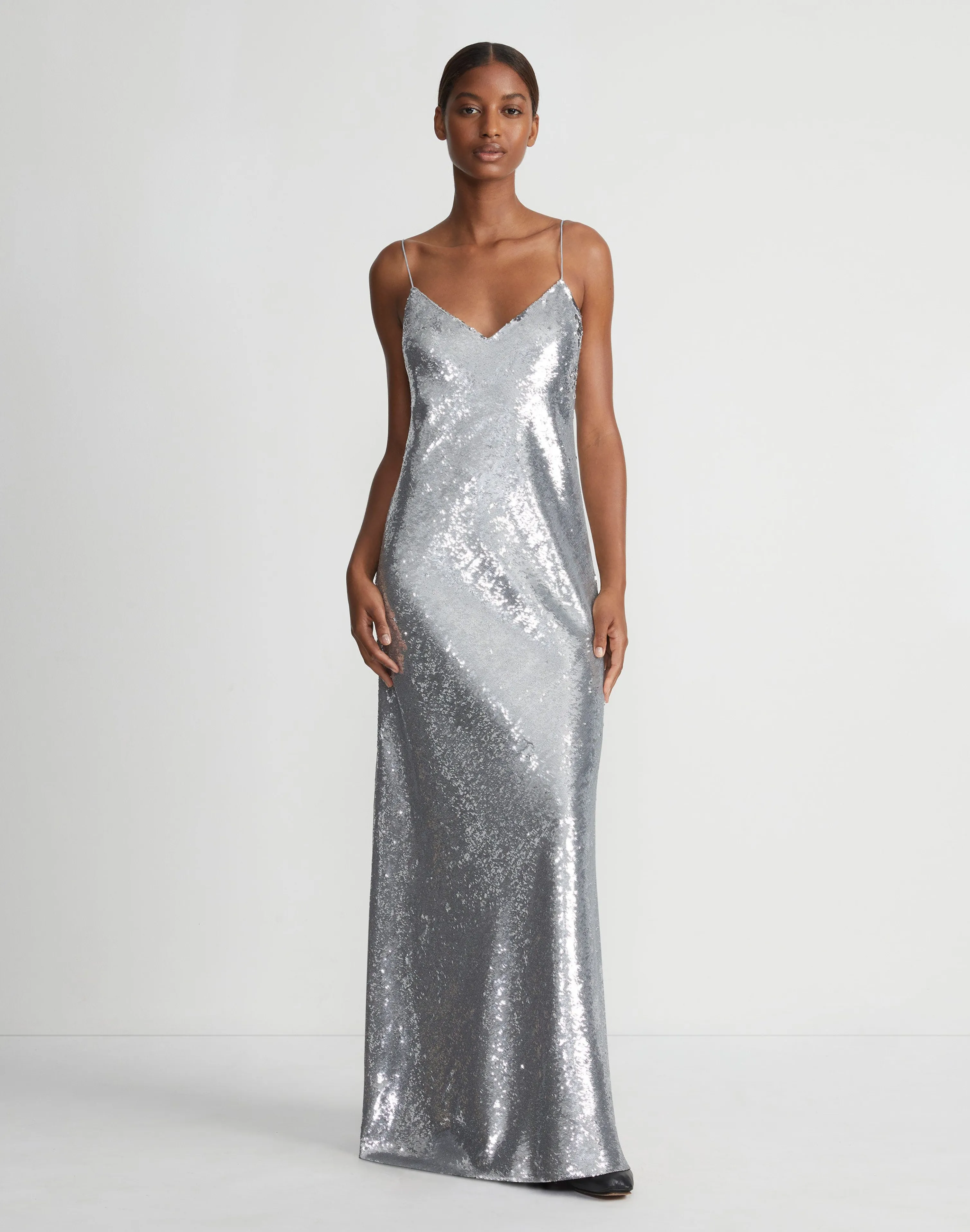 Sequin Chiffon Bias Gown