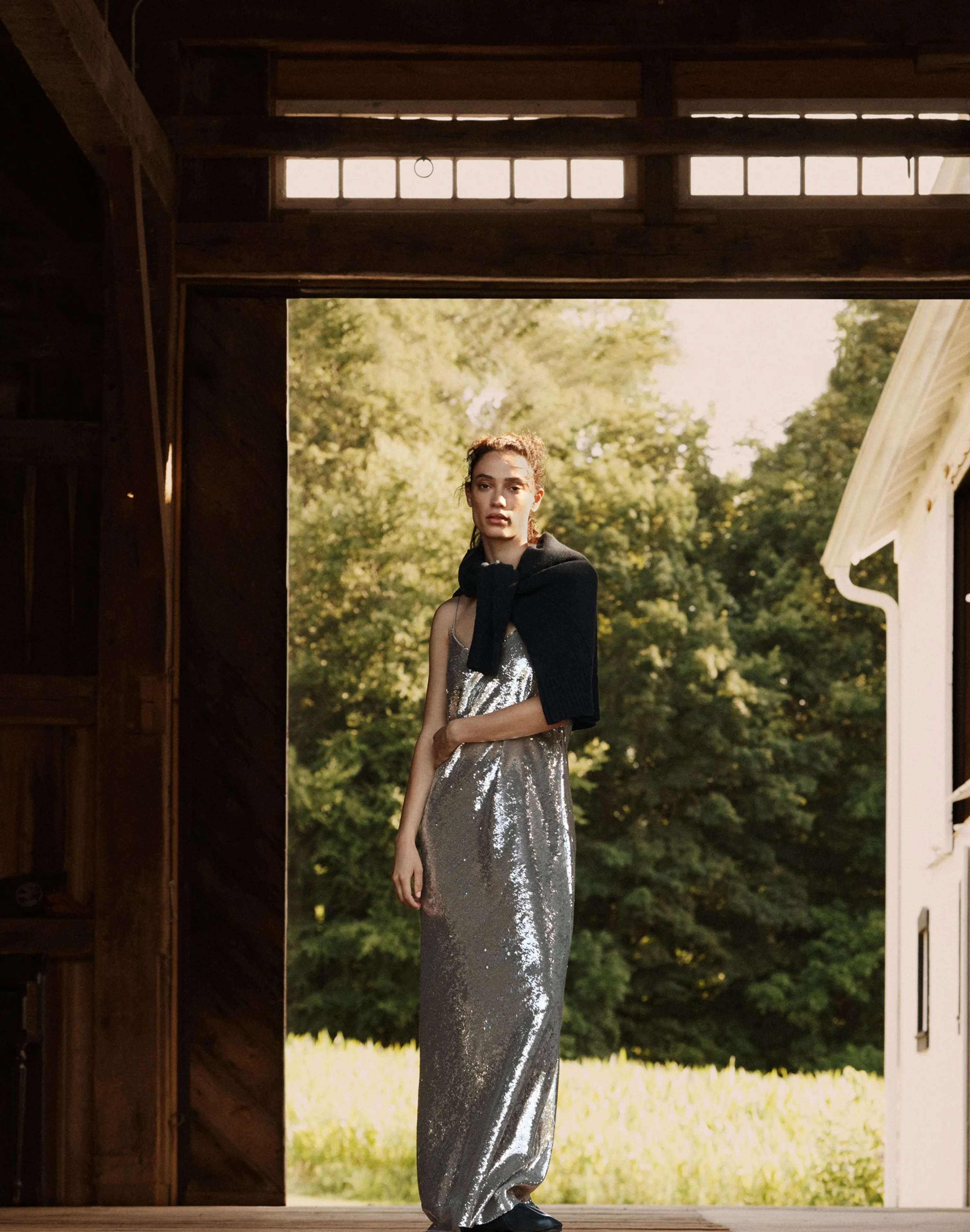 Sequin Chiffon Bias Gown