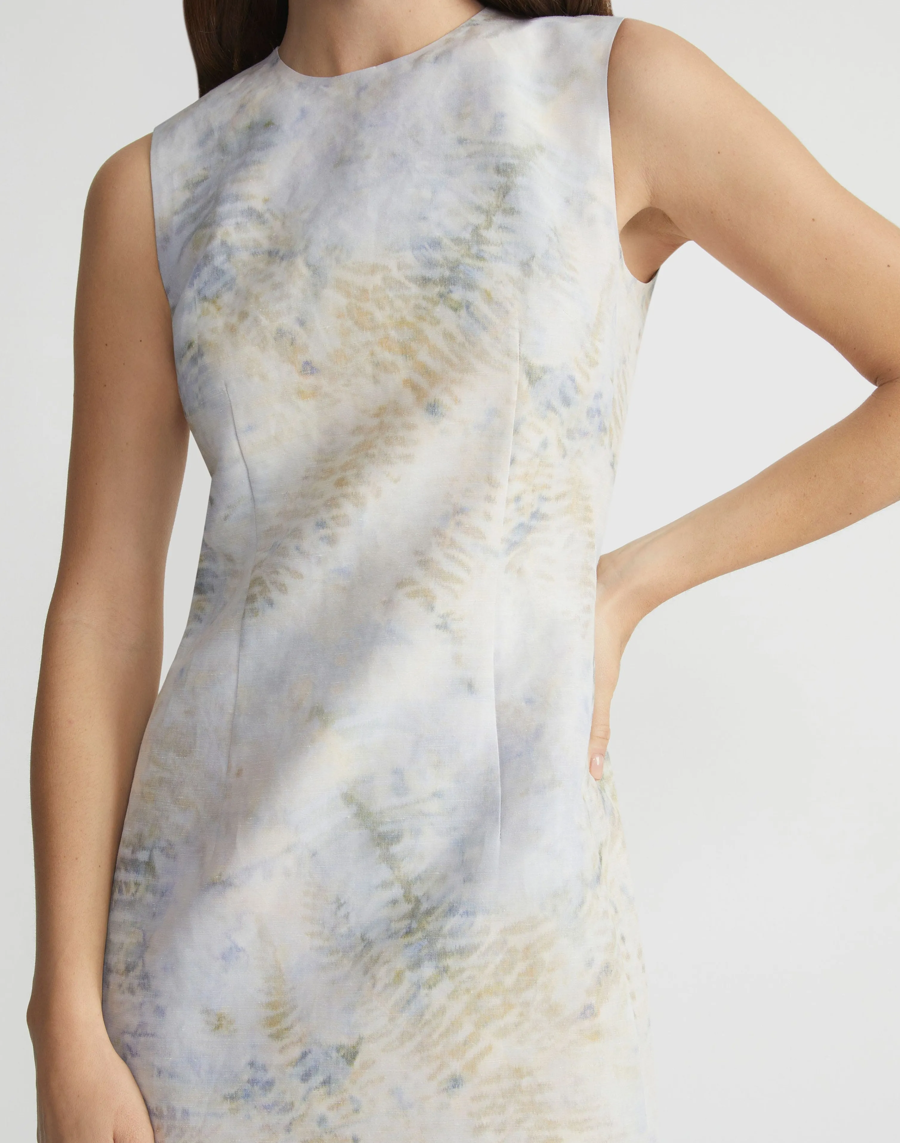 Eco Fern Warp Print Linen Sheath Dress