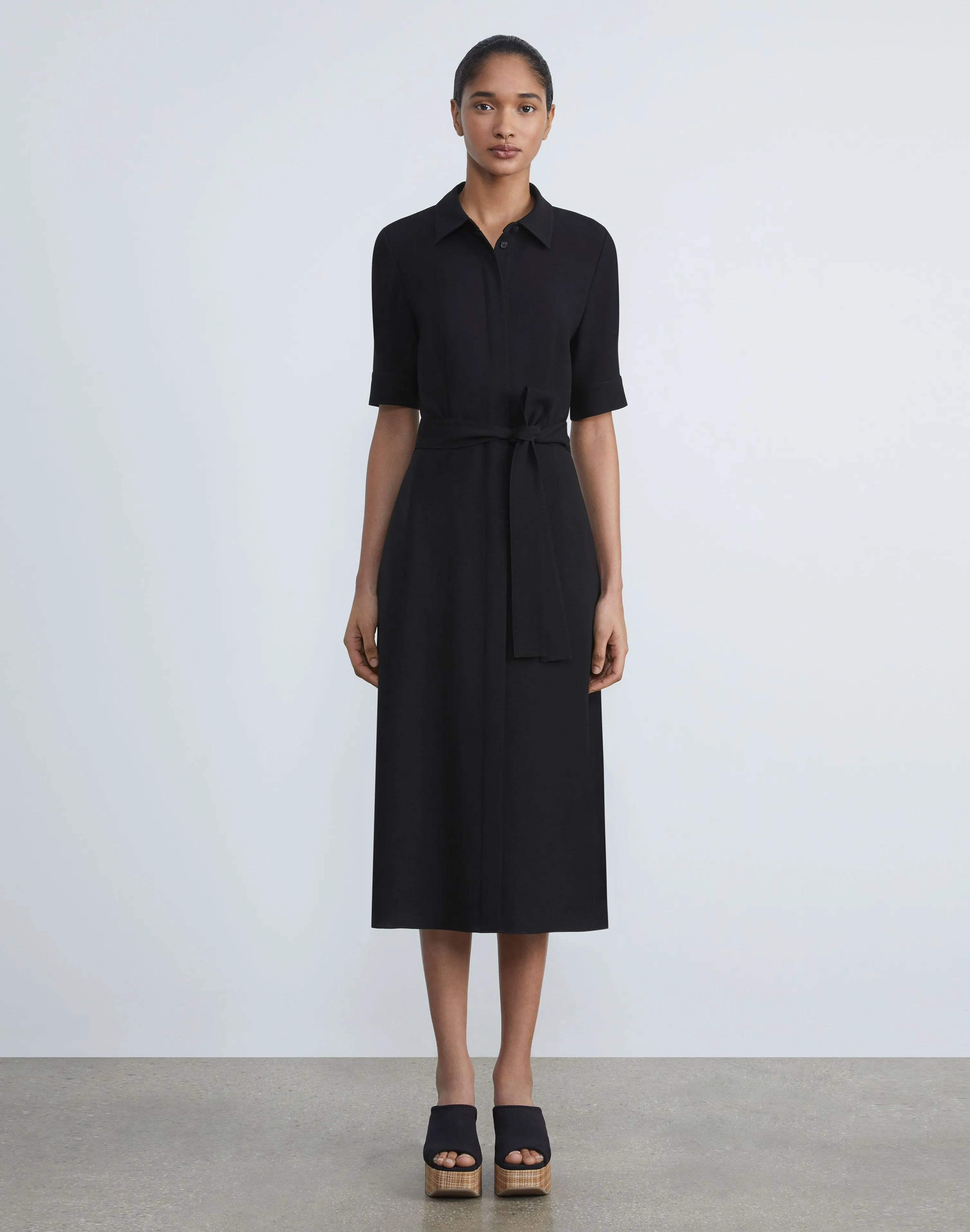 Finesse Crepe Belted Shirtdress