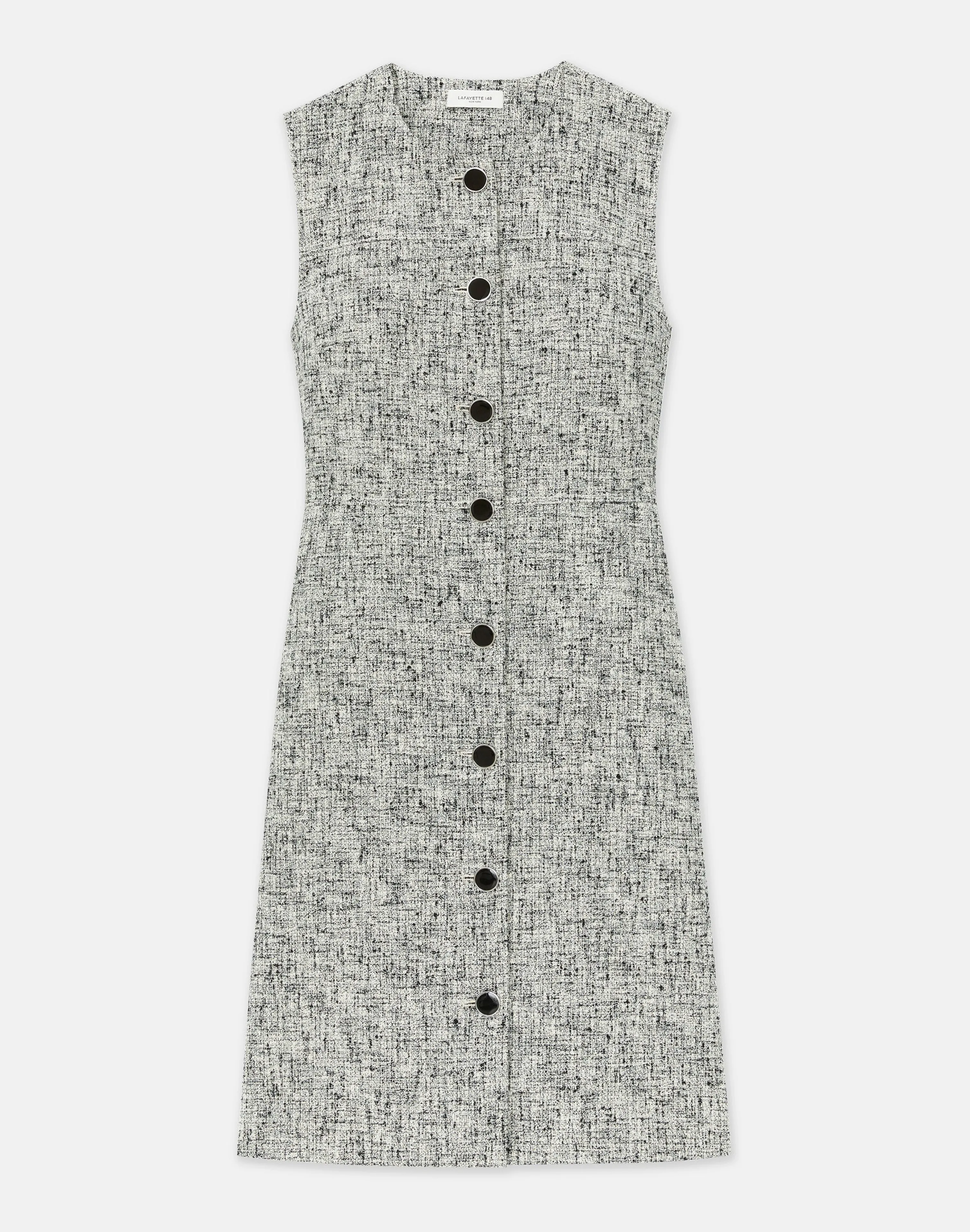 Linen-Cotton Bouclé Tweed Buttoned Dress