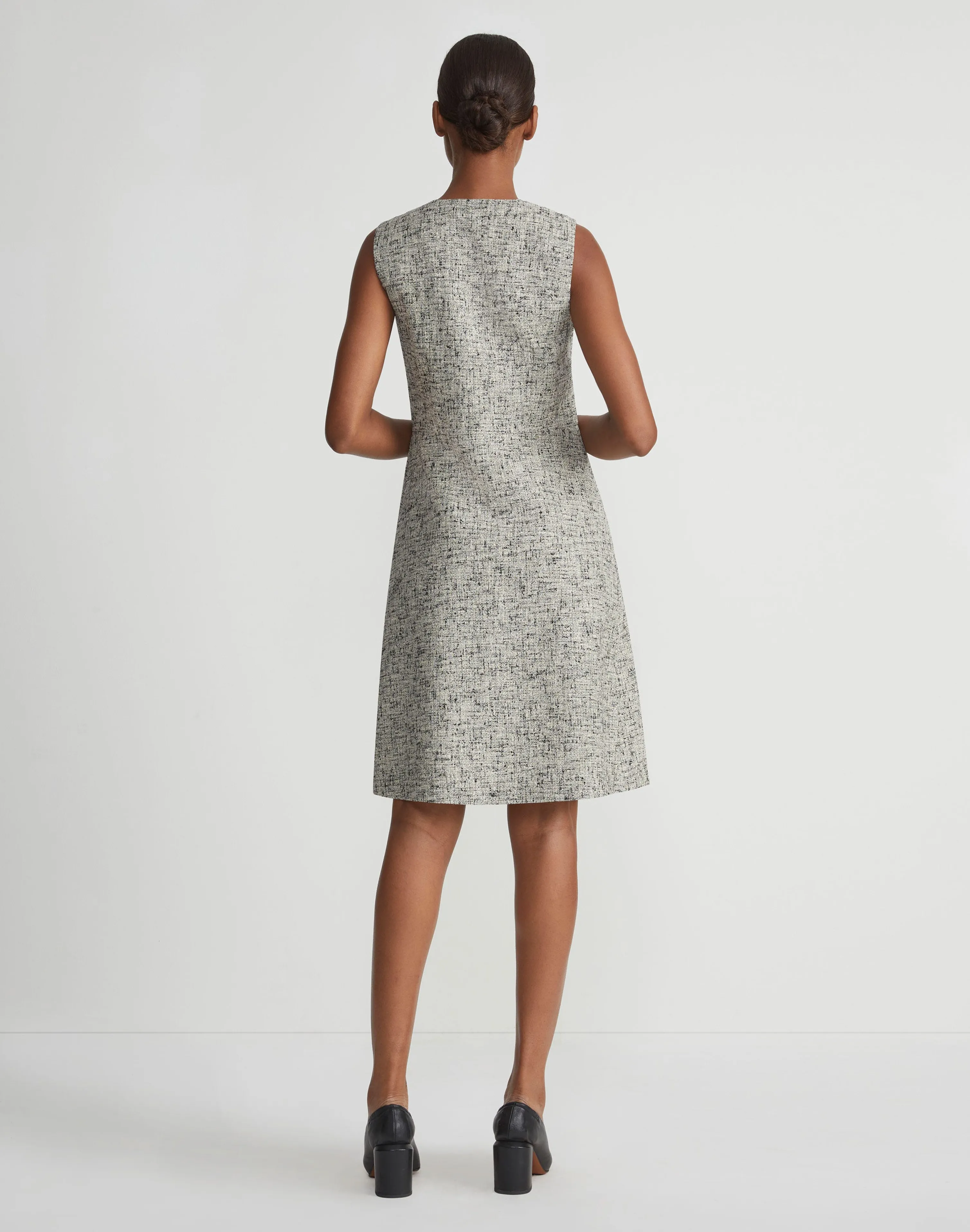 Linen-Cotton Bouclé Tweed Buttoned Dress