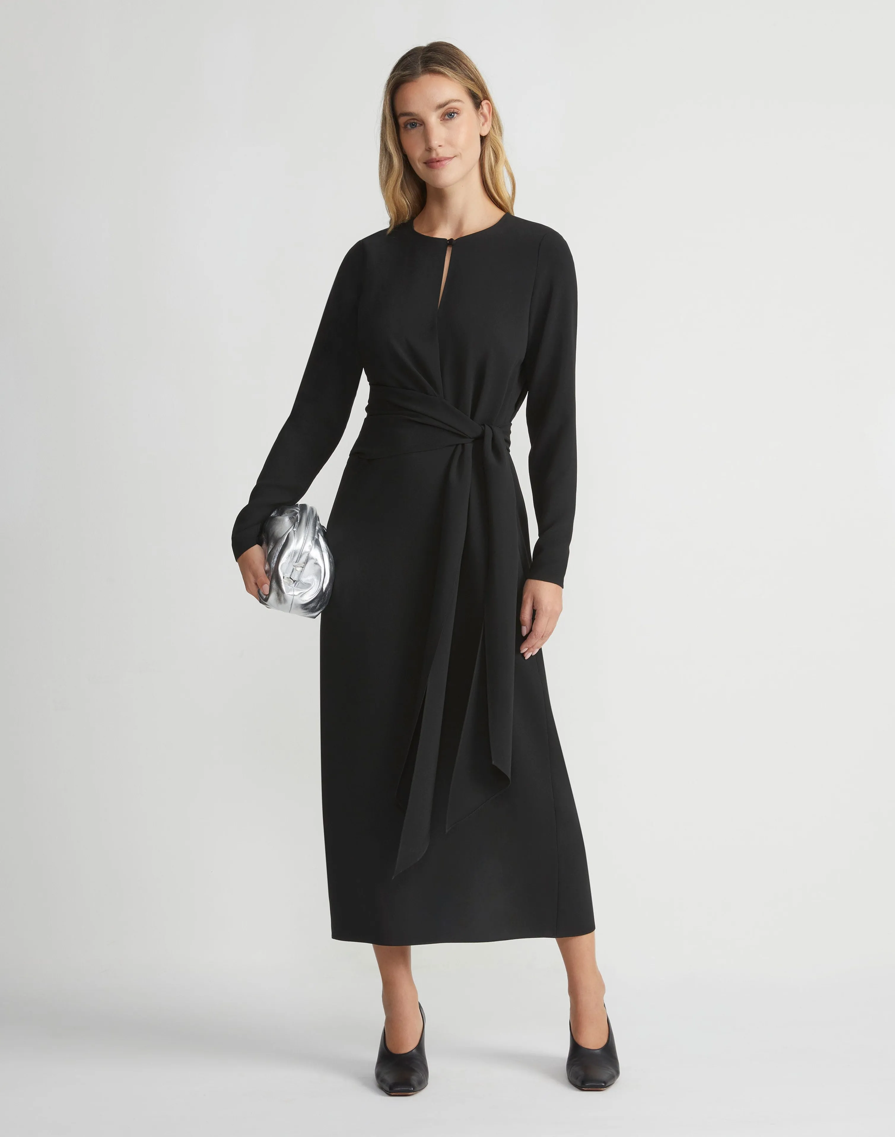 Responsible Finesse Crepe Keyhole Wrap Sash Dress