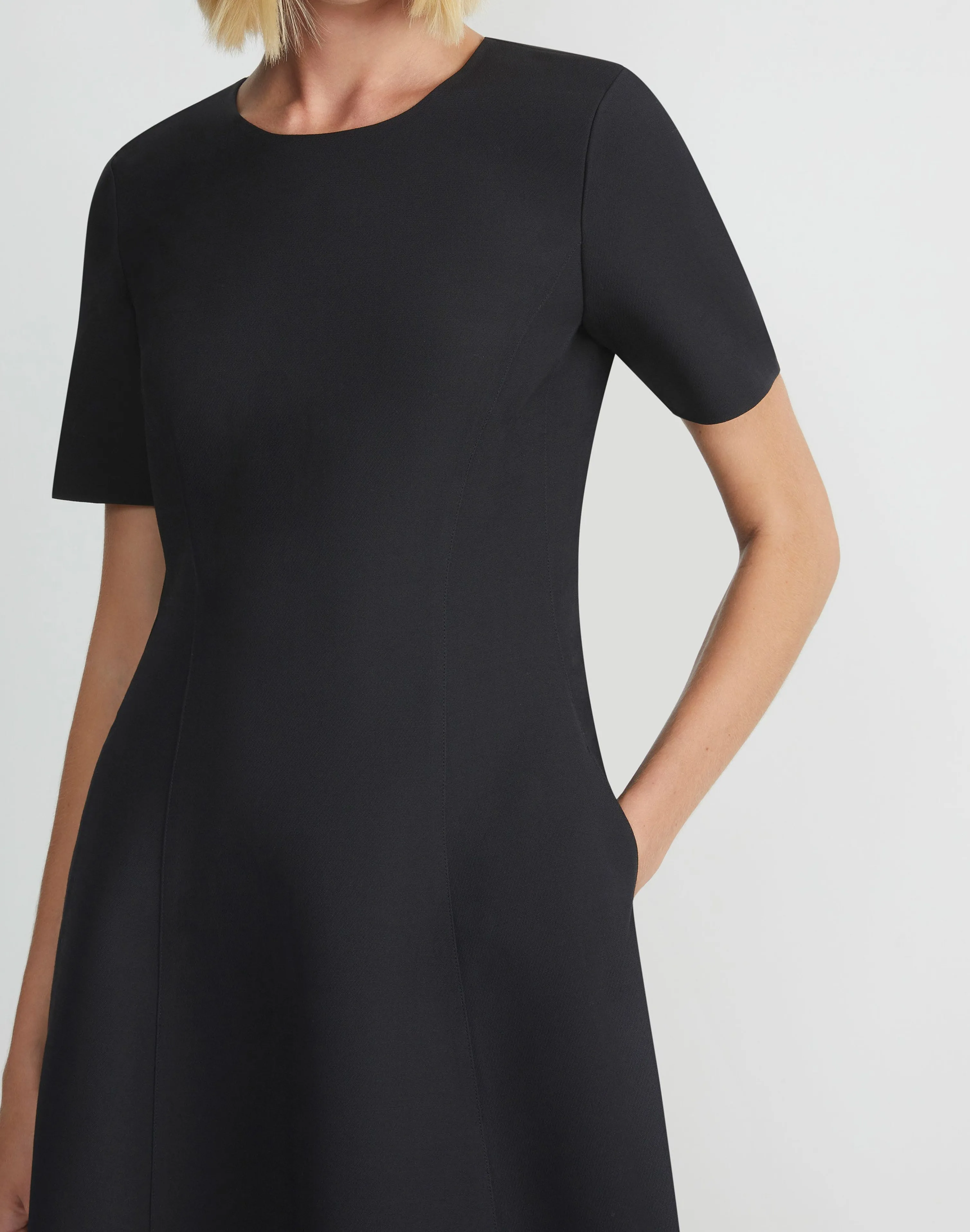 Wool-Silk Crepe Short Sleeve Dress