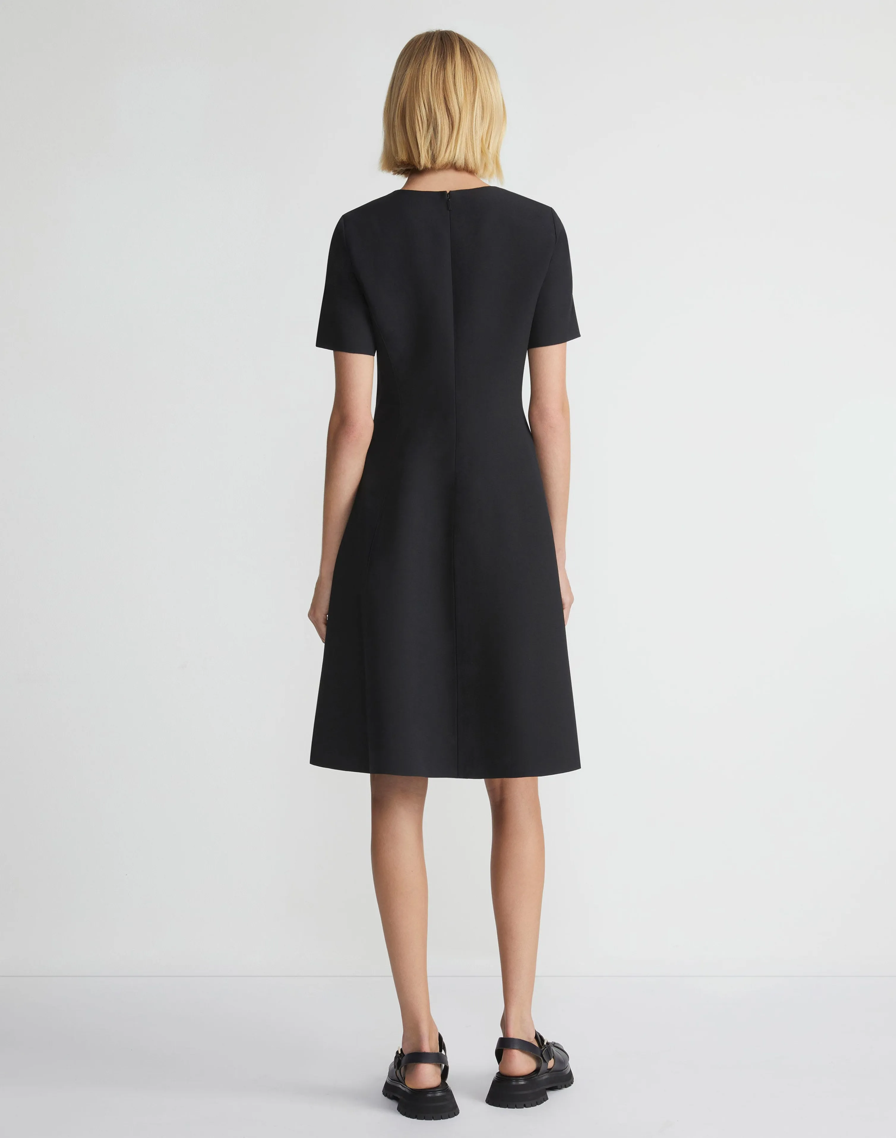 Wool-Silk Crepe Short Sleeve Dress