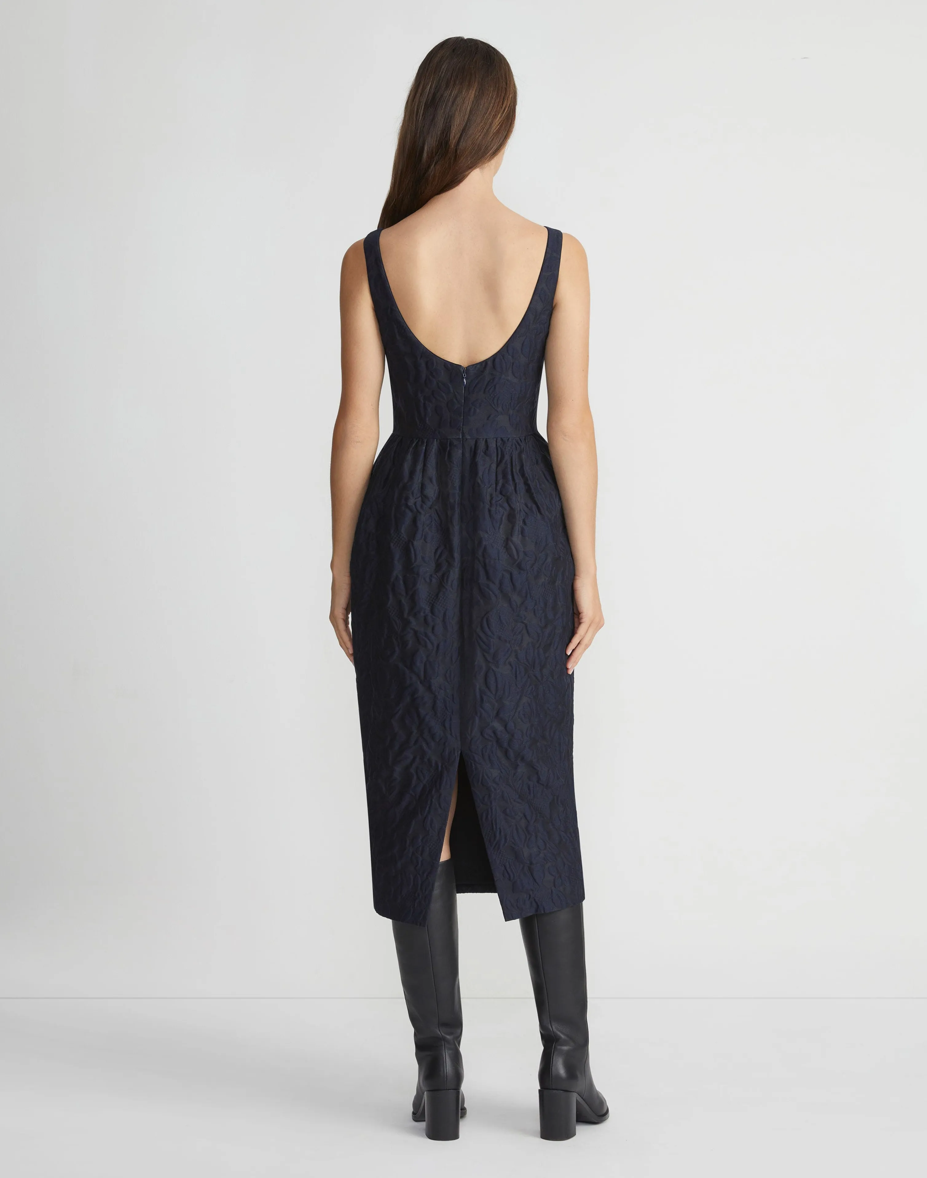 Flora Bloom Cloqué Jacquard Cotton-Silk Midi Dress