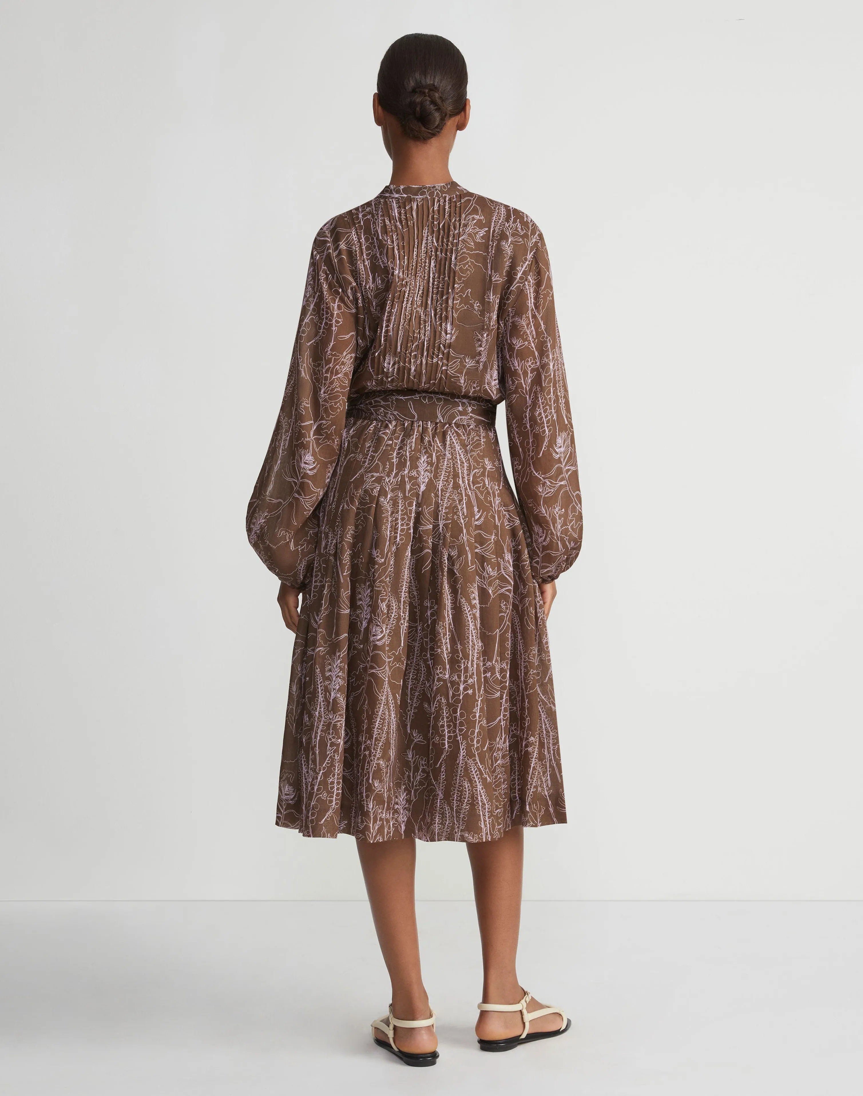 Flora Print Sustainable Gemma Cloth Voile Pintuck Midi Dress