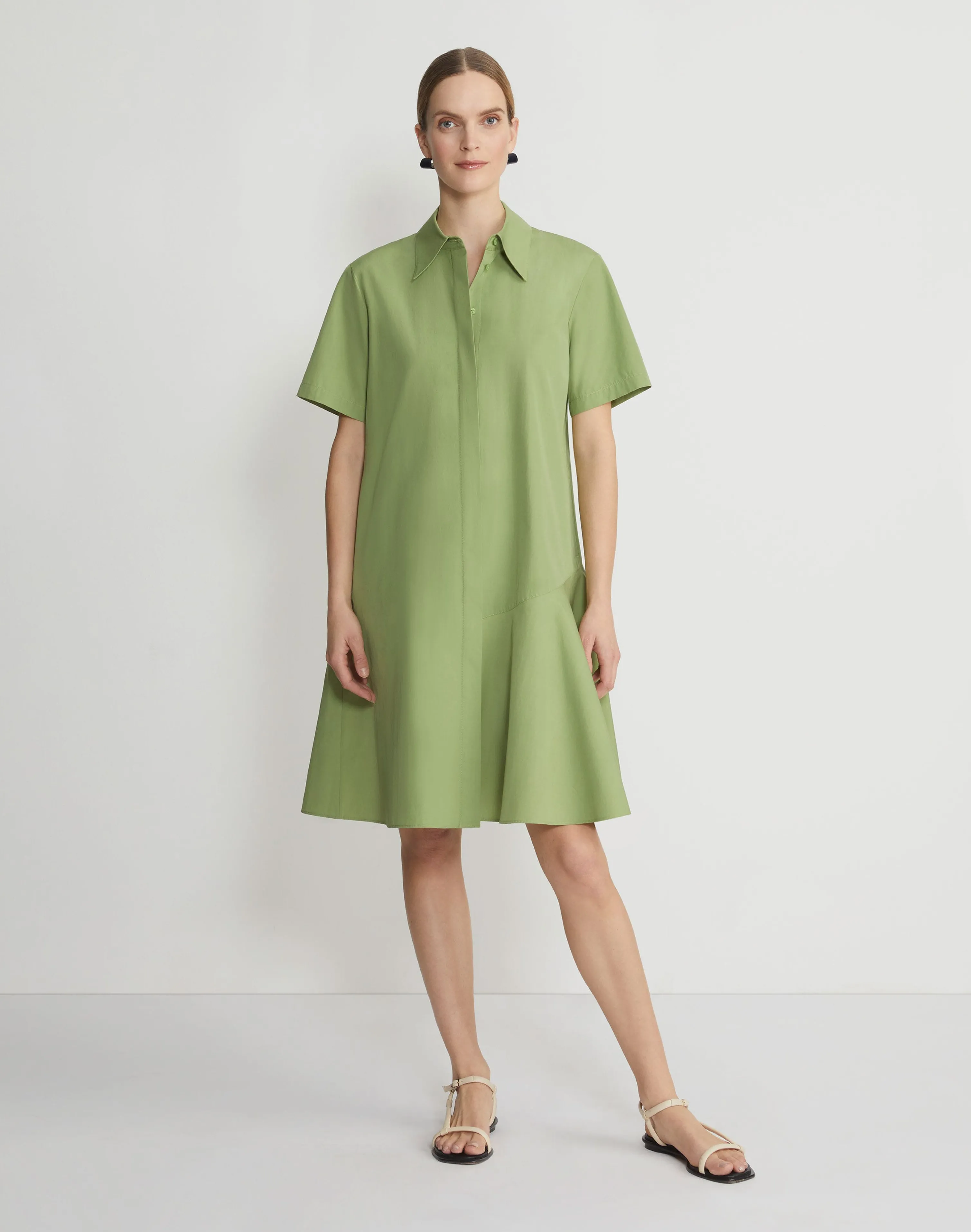 Organic Cotton Poplin Flounced Shirtdress