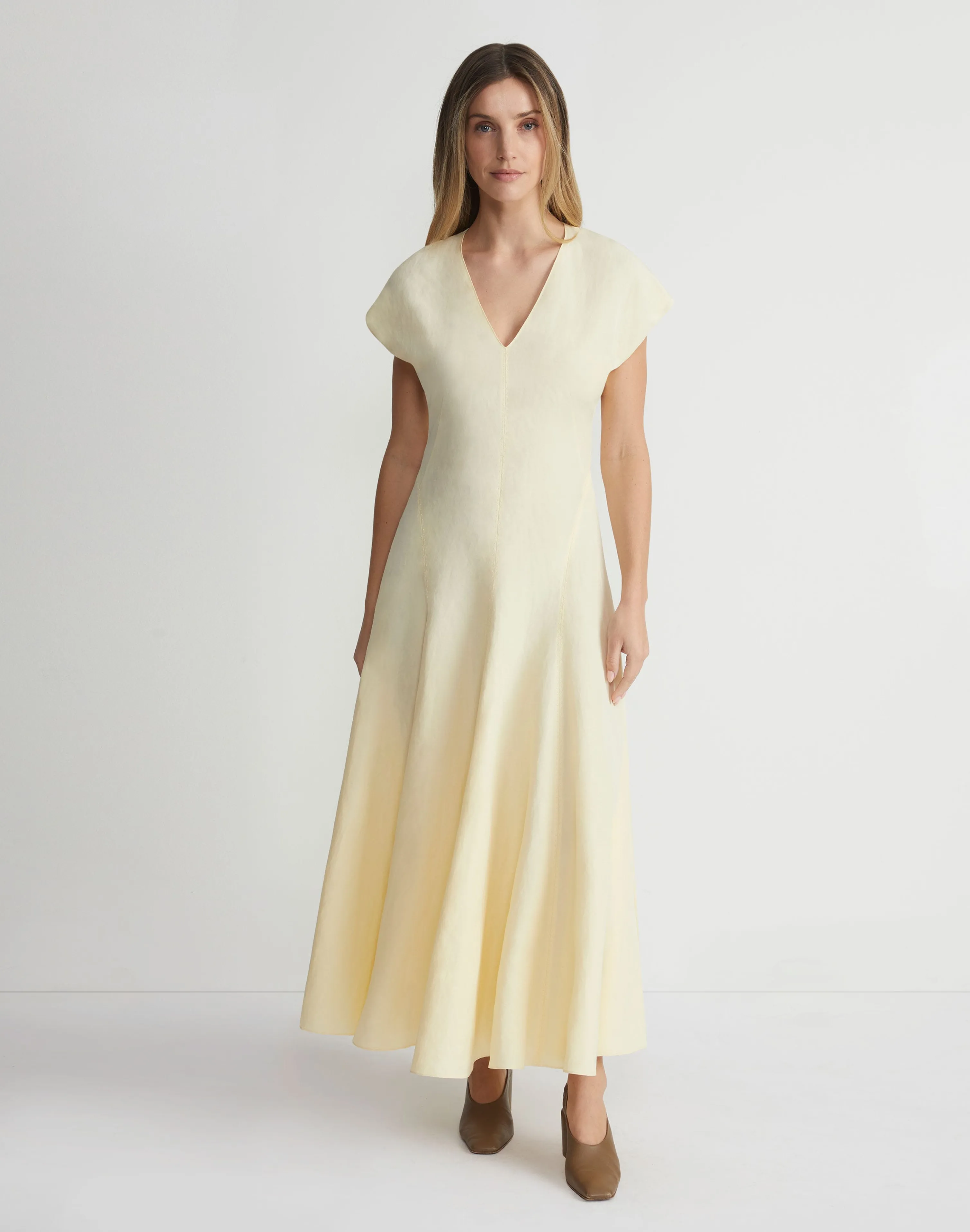 Silk-Linen Flared Dress