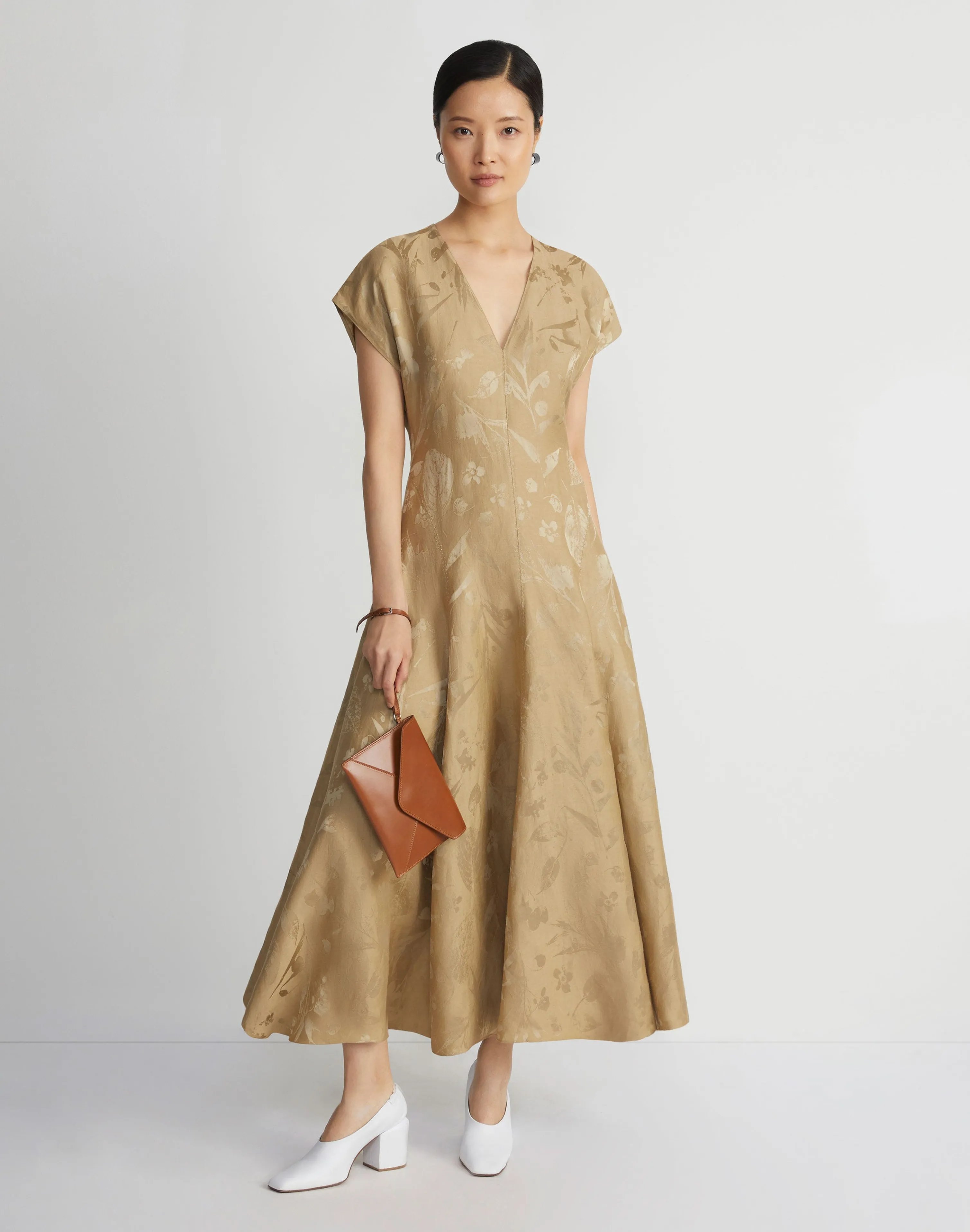 Eco Flora Jacquard Linen-Viscose Flared Dress