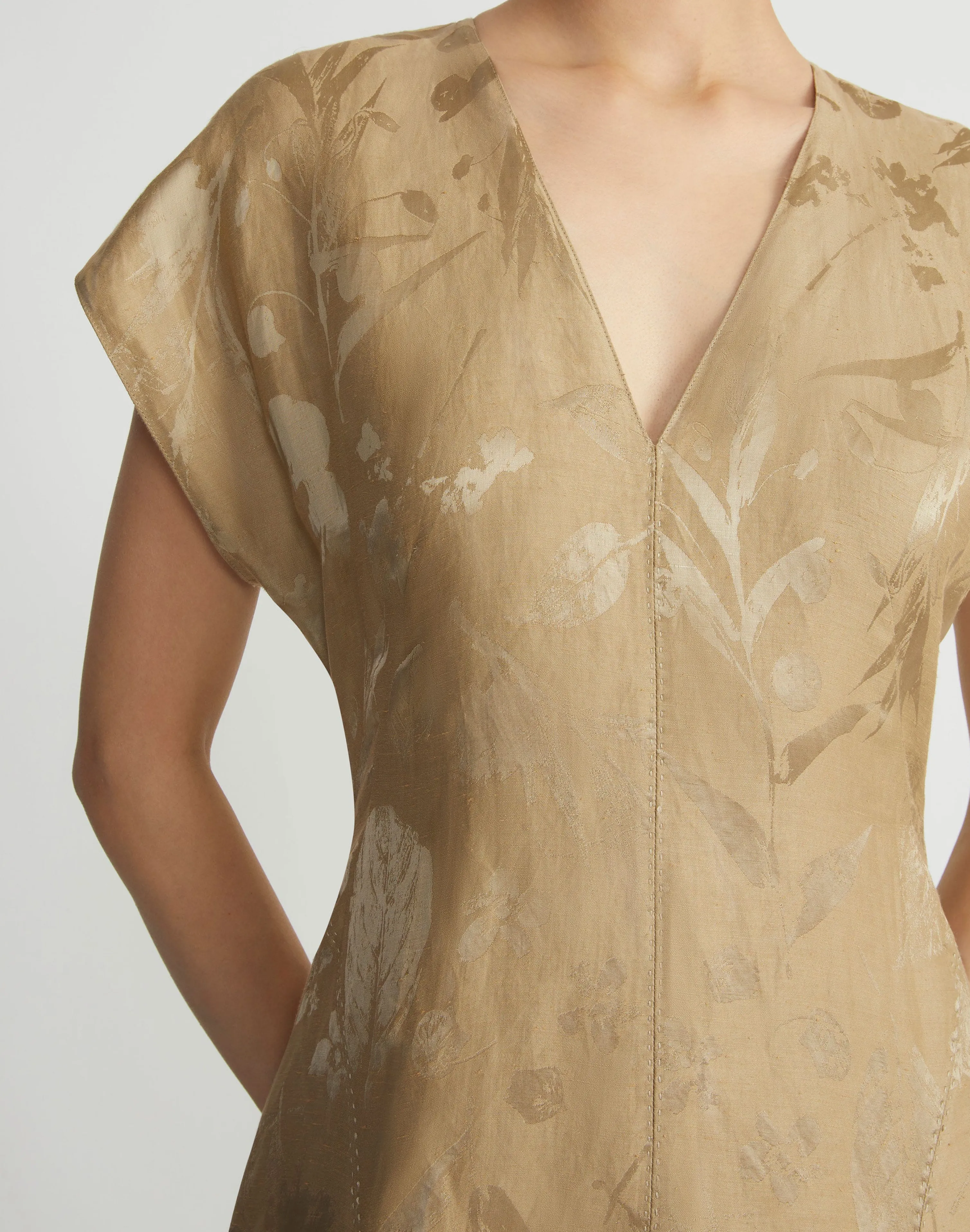 Eco Flora Jacquard Linen-Viscose Flared Dress