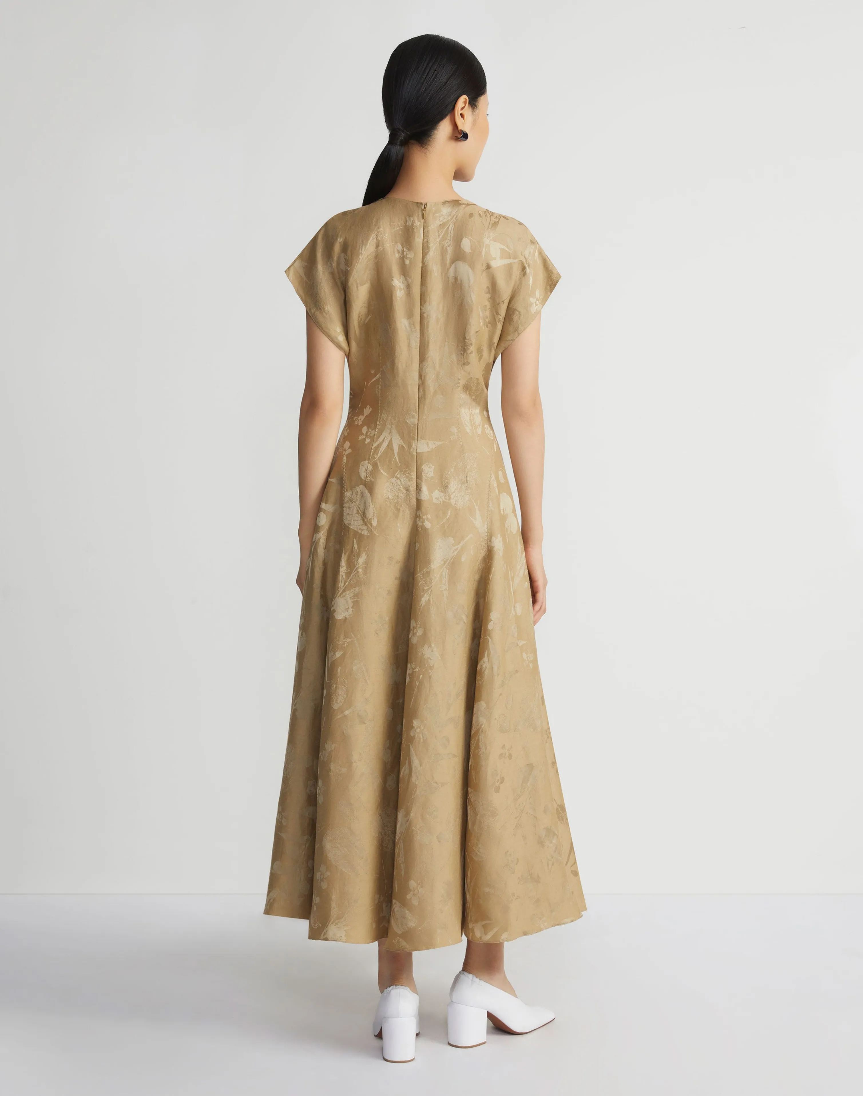 Eco Flora Jacquard Linen-Viscose Flared Dress