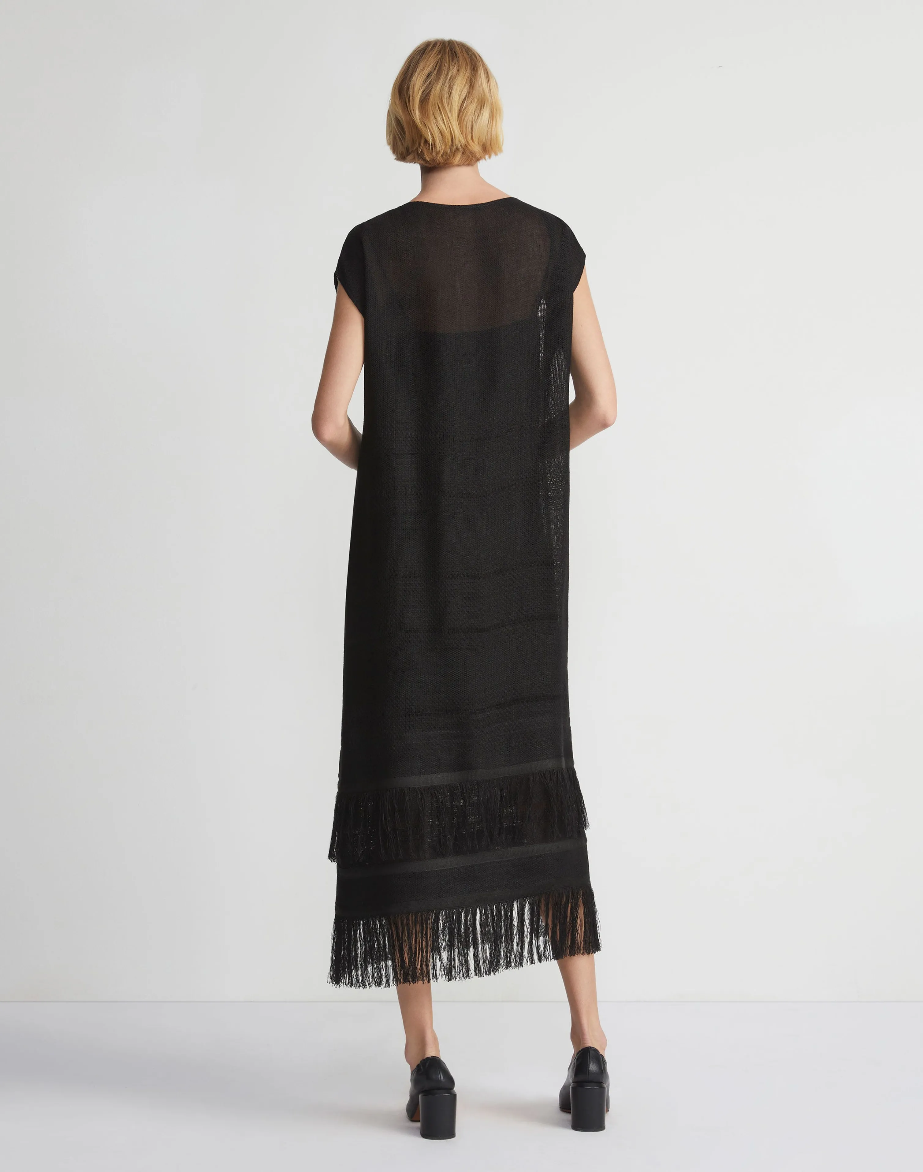 Burlap Jacquard Linen-Viscose Fringed Dress