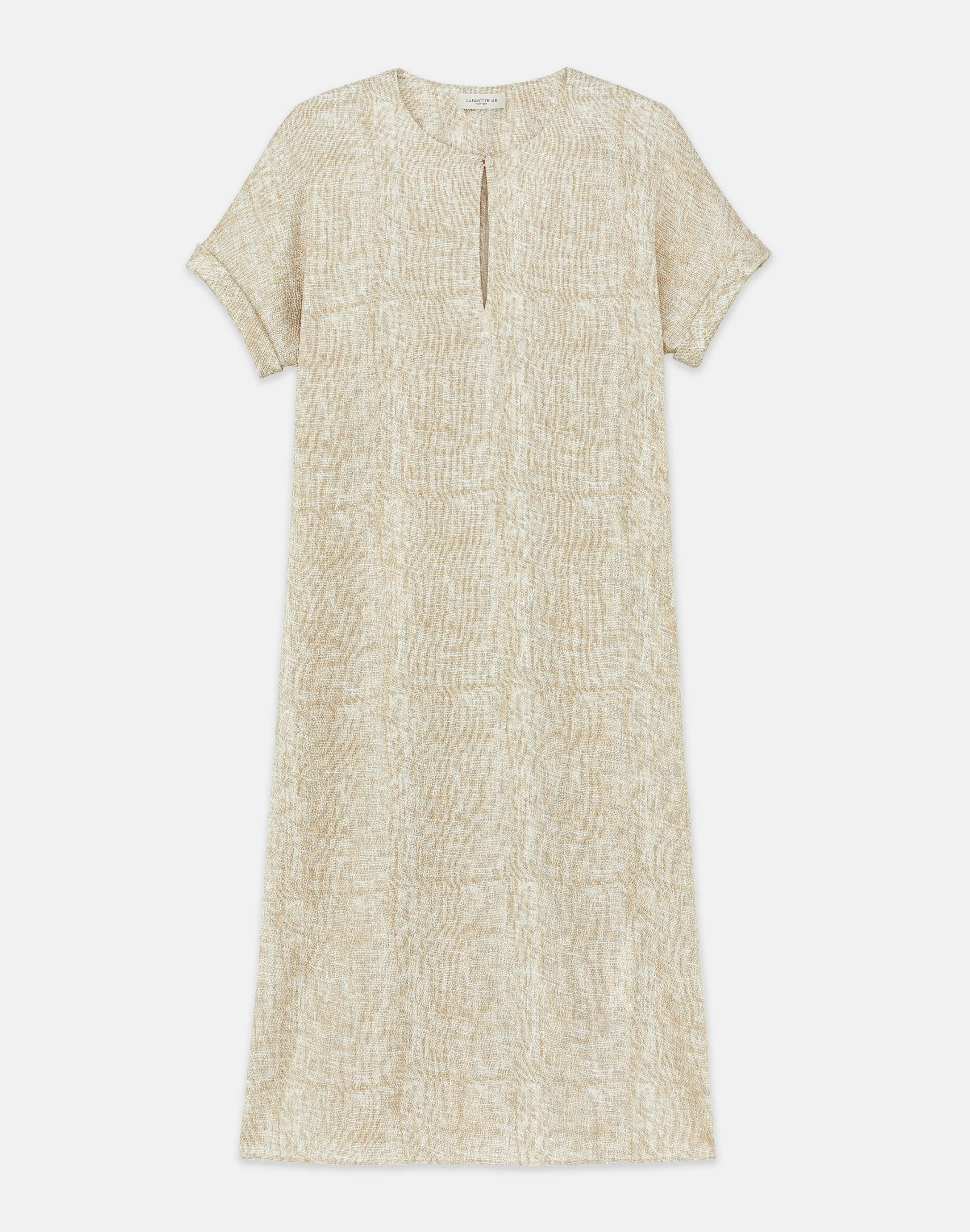Burlap Print Crinkle Stretch Silk T-Shirt Dress