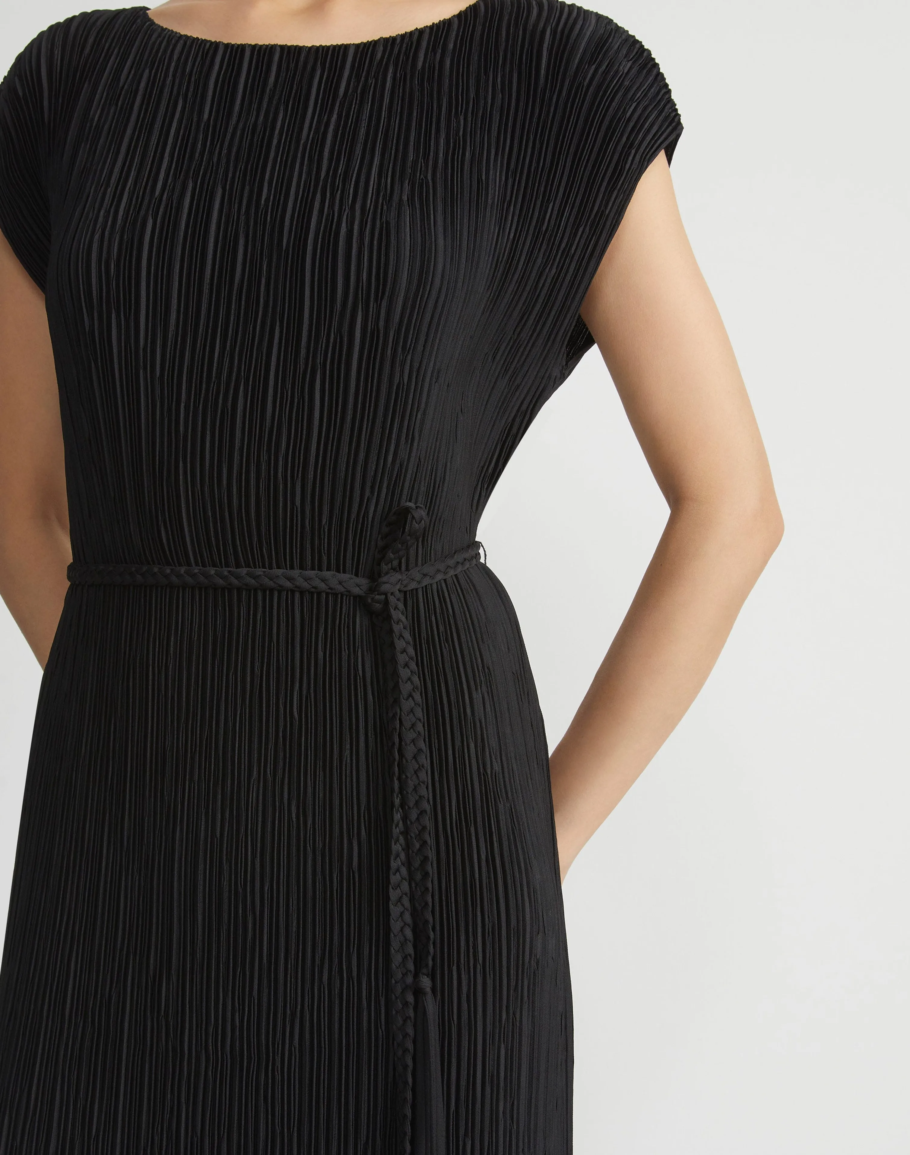 Recycled Poly Satin Plissé Dolman Dress