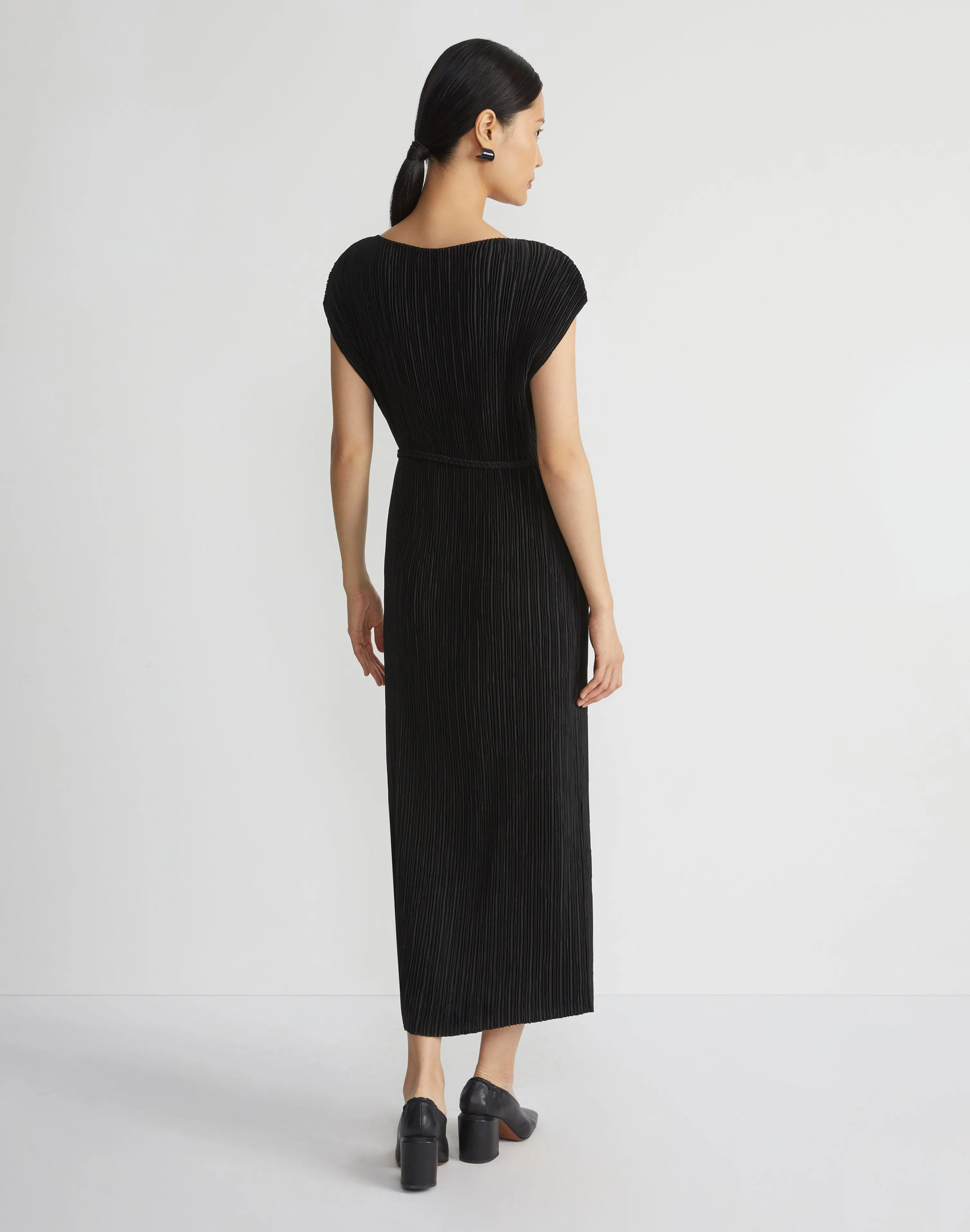 Recycled Poly Satin Plissé Dolman Dress