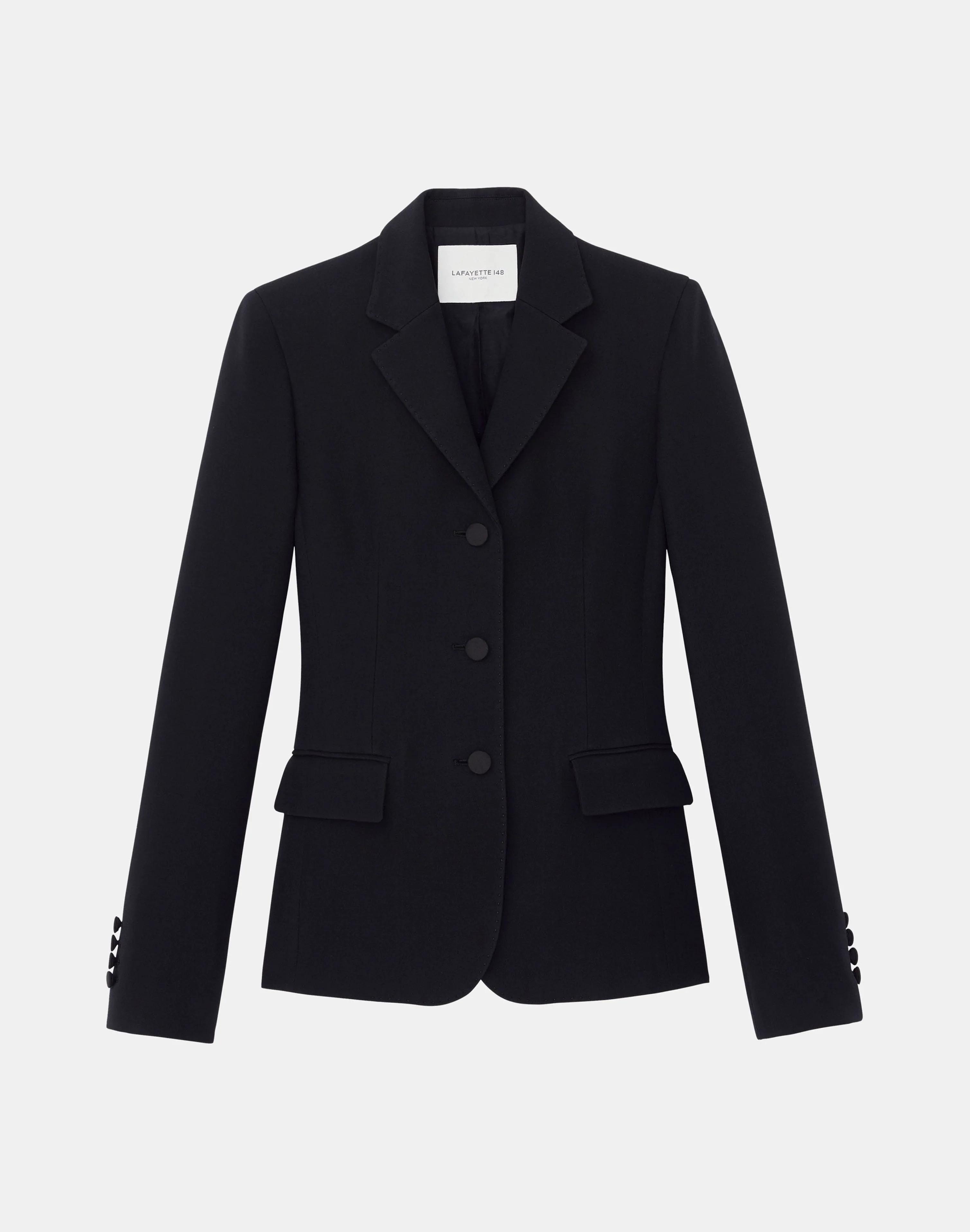 Wool-Silk Crepe Three-Button Academy Blazer