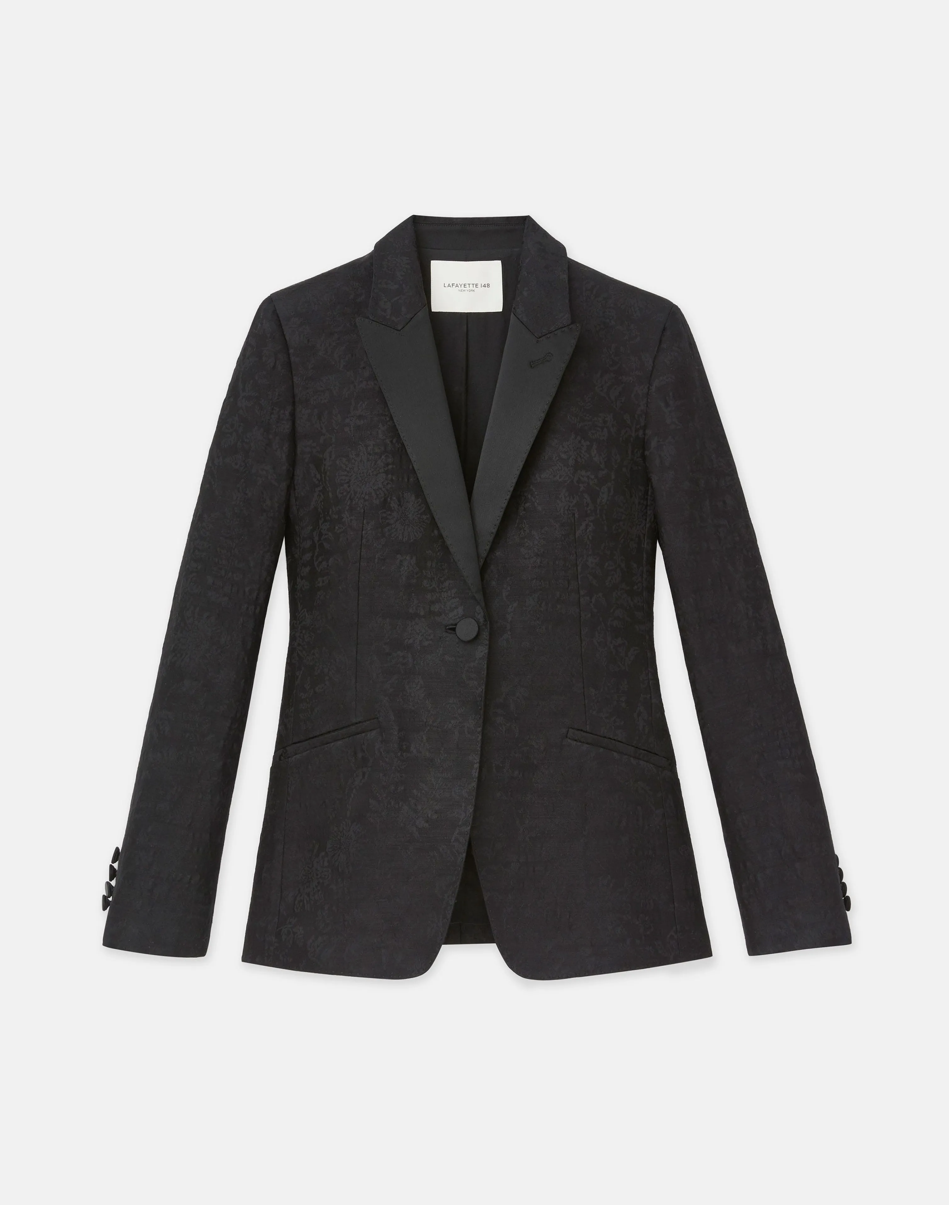 Flora Bloom Jacquard Wool-Silk Satin Lapel Blazer