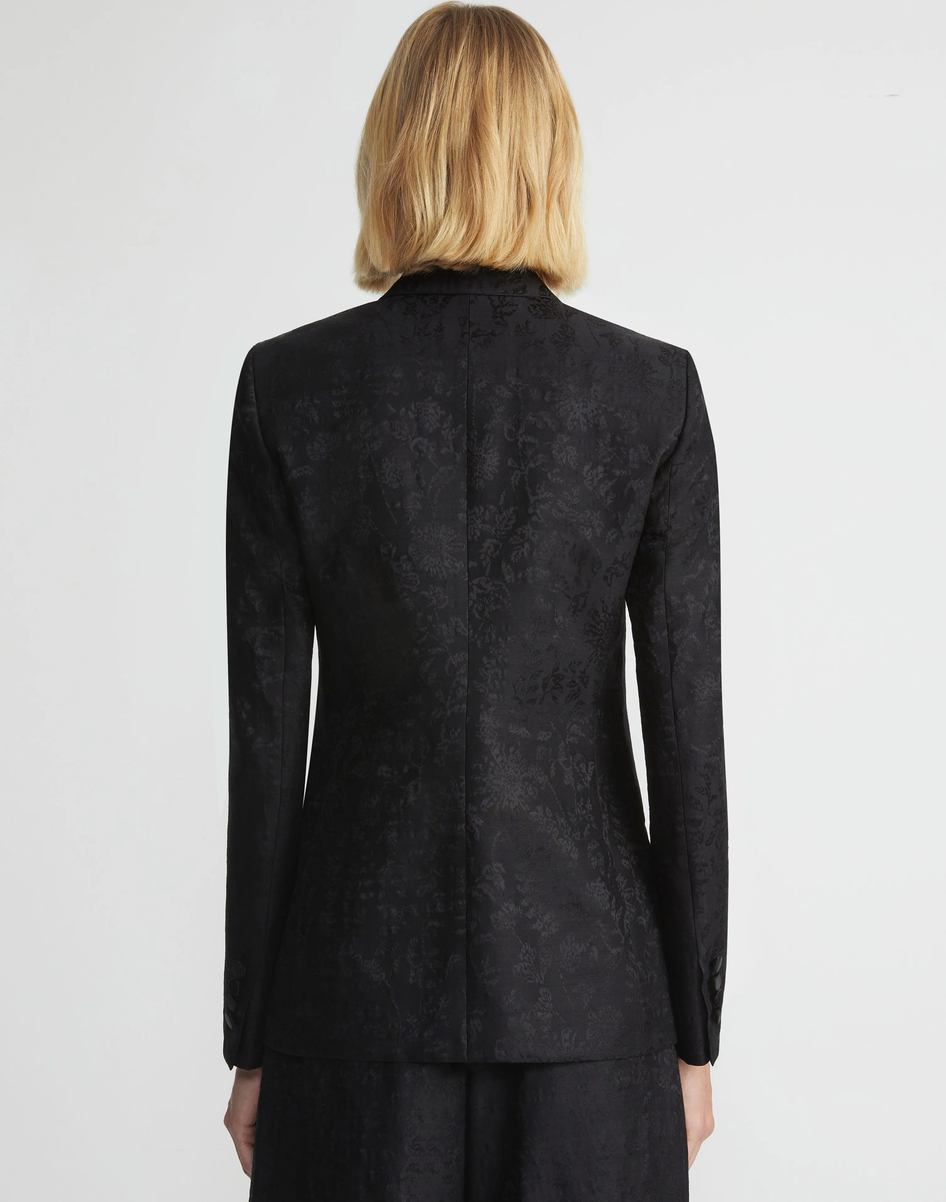 Flora Bloom Jacquard Wool-Silk Satin Lapel Blazer