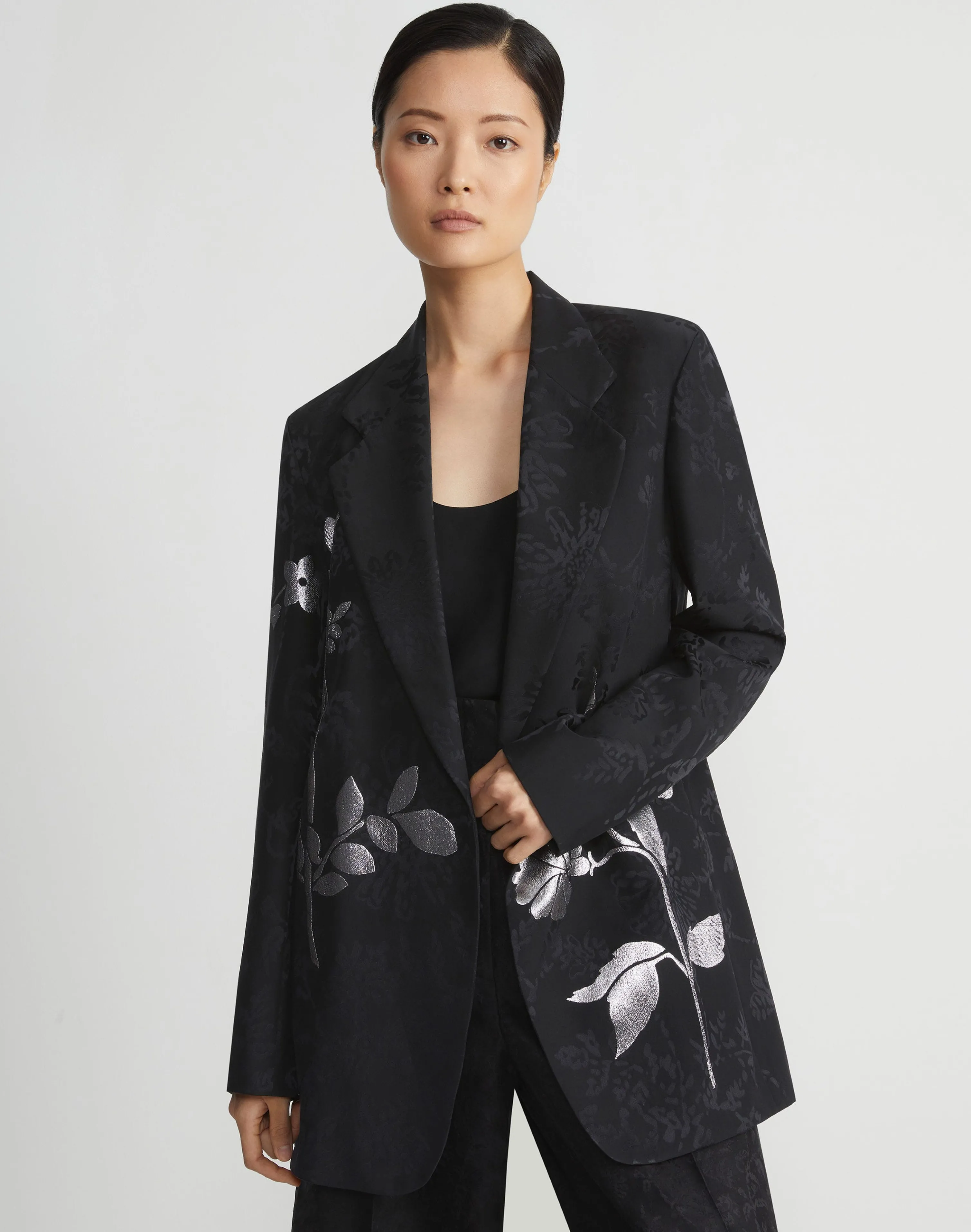 Flora Bloom Metallic Jacquard Viscose-Silk Blazer