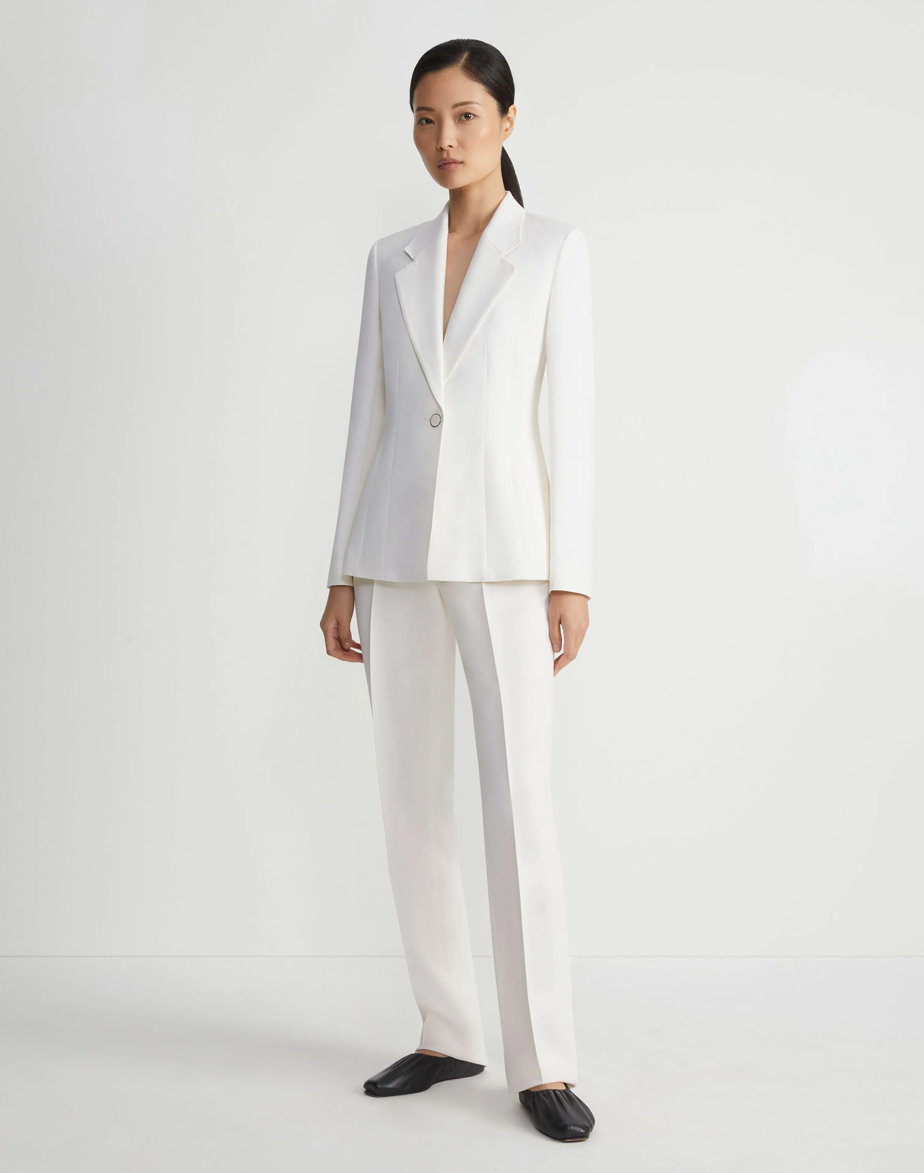 Wool-Silk Crepe Single Button Blazer