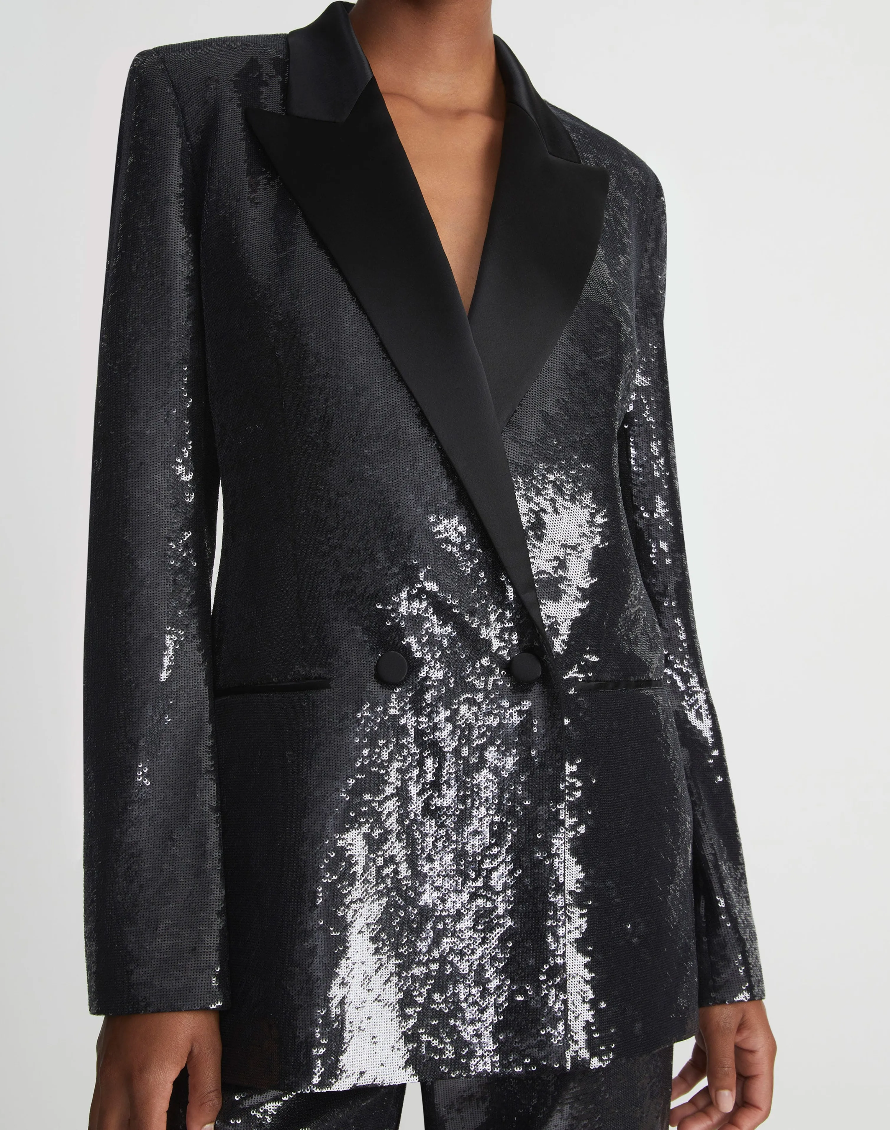 Sequin Chiffon Double Breasted Blazer
