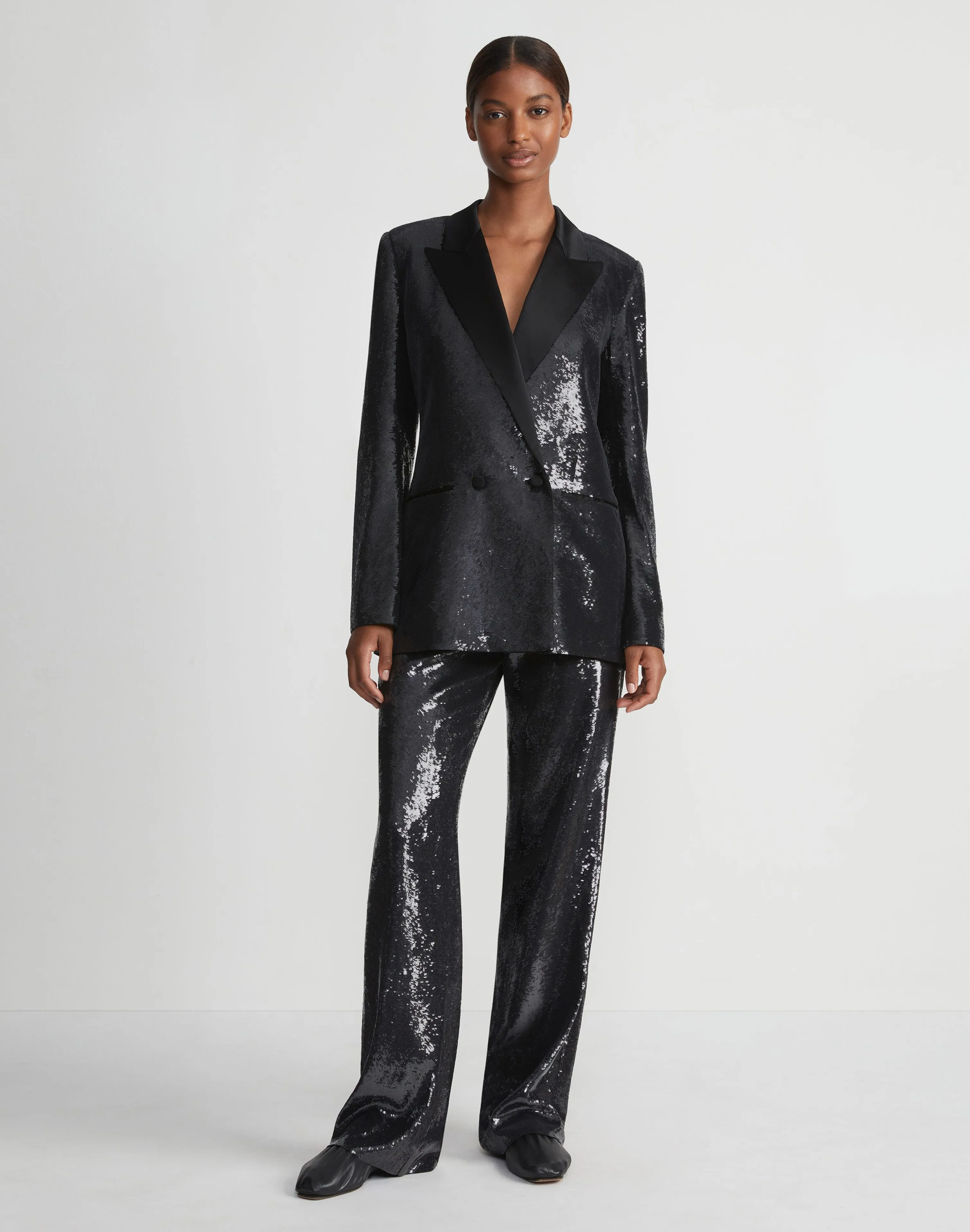 Sequin Chiffon Double Breasted Blazer