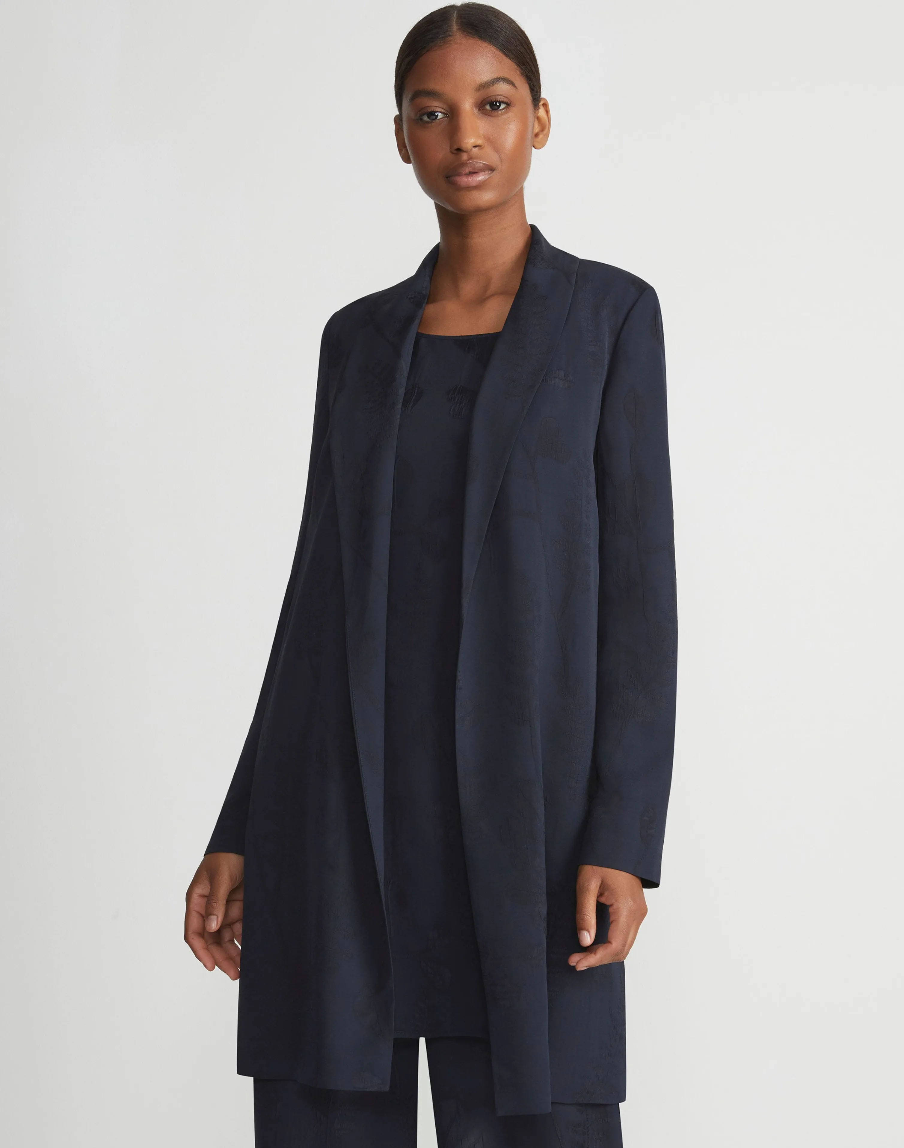 Flora Bloom Cloqué Jacquard Viscose Shawl Collar Jacket