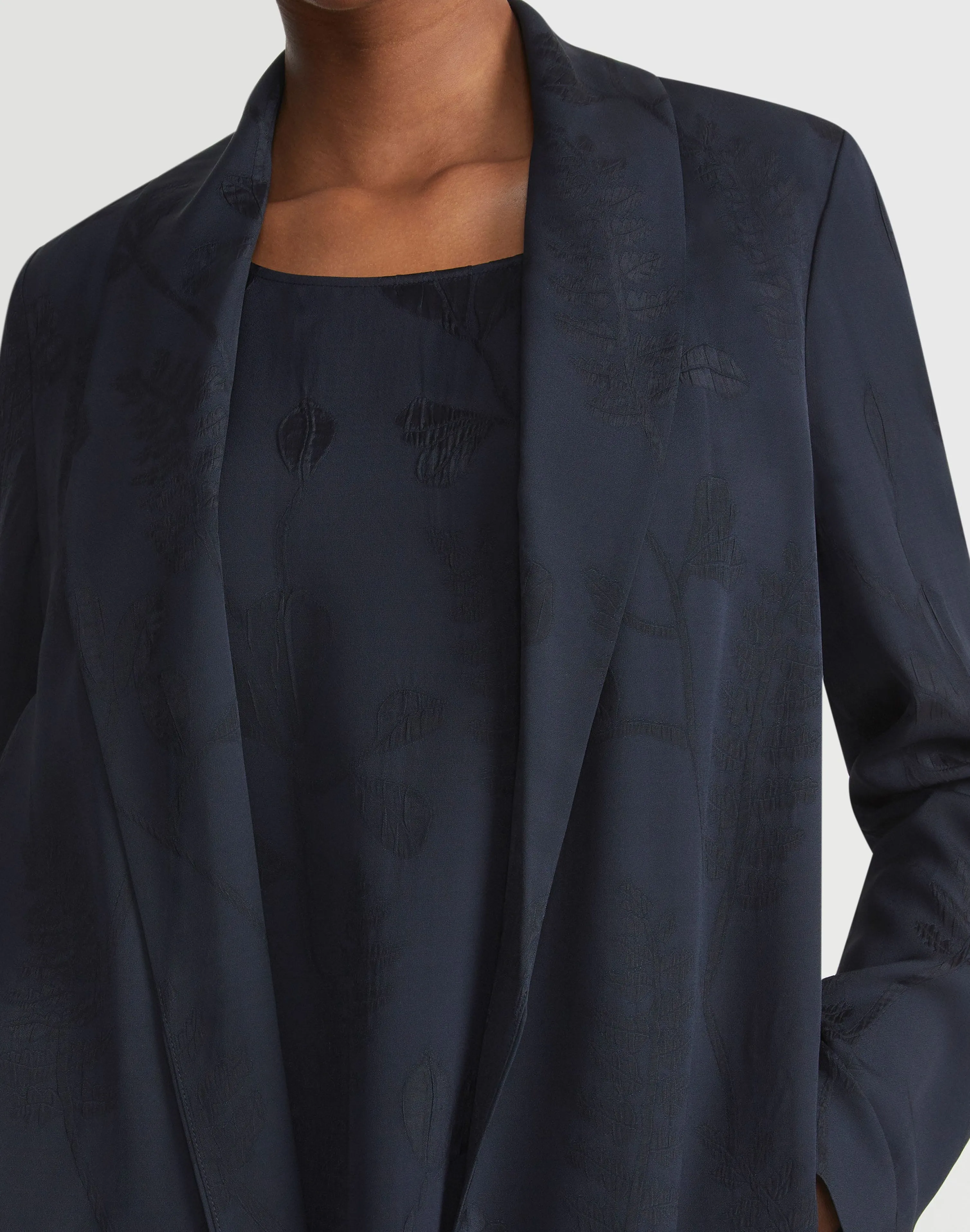 Flora Bloom Cloqué Jacquard Viscose Shawl Collar Jacket