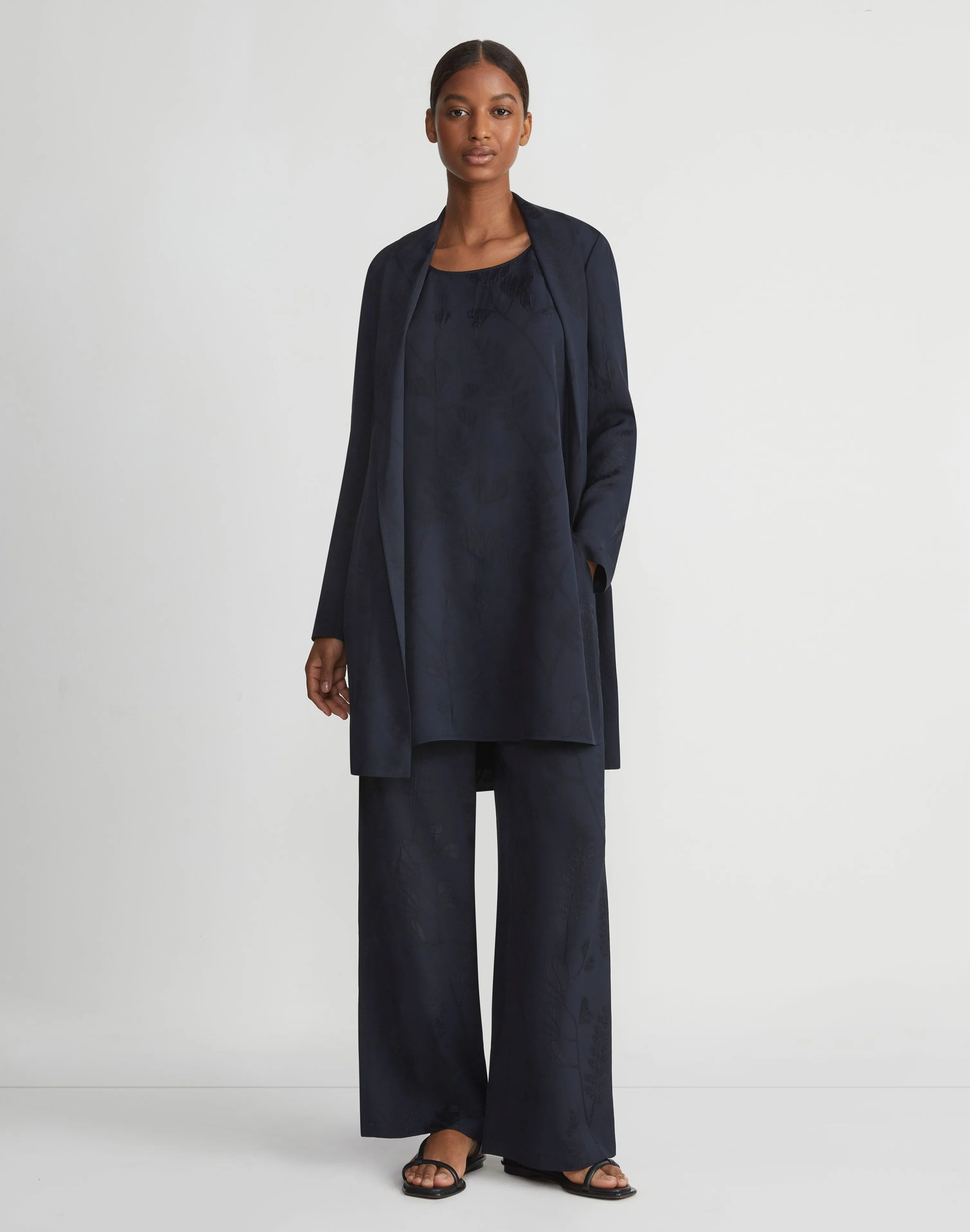 Flora Bloom Cloqué Jacquard Viscose Shawl Collar Jacket