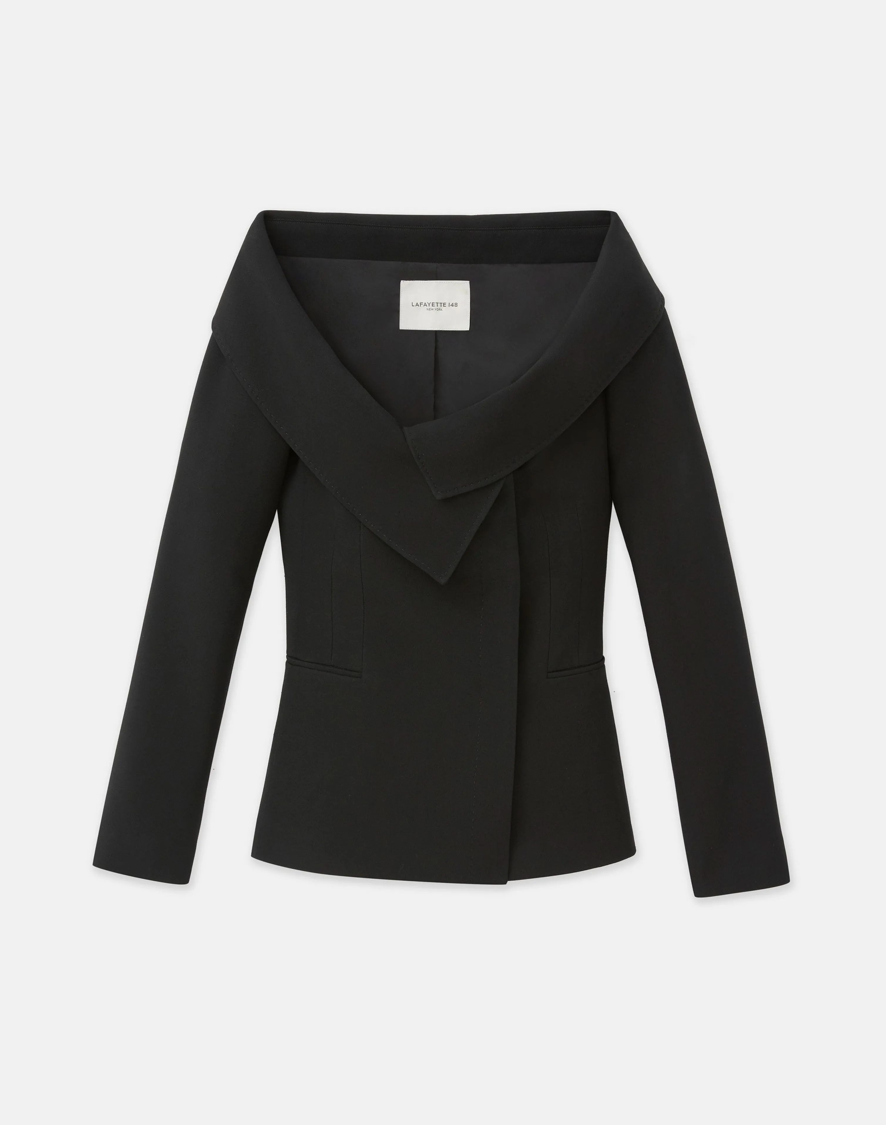 Wool-Silk Crepe Portrait Collar Jacket