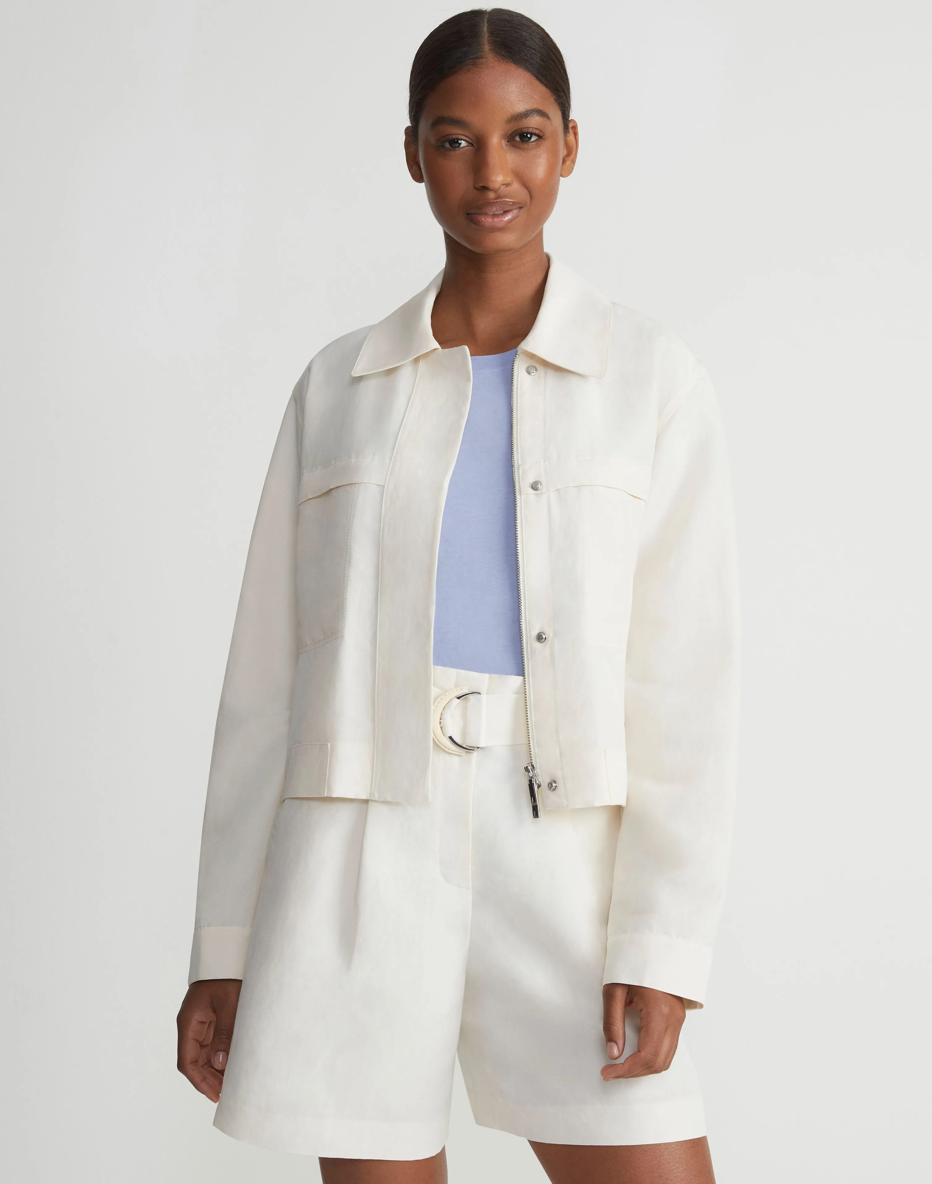 Silk-Linen Tapered Bomber Jacket